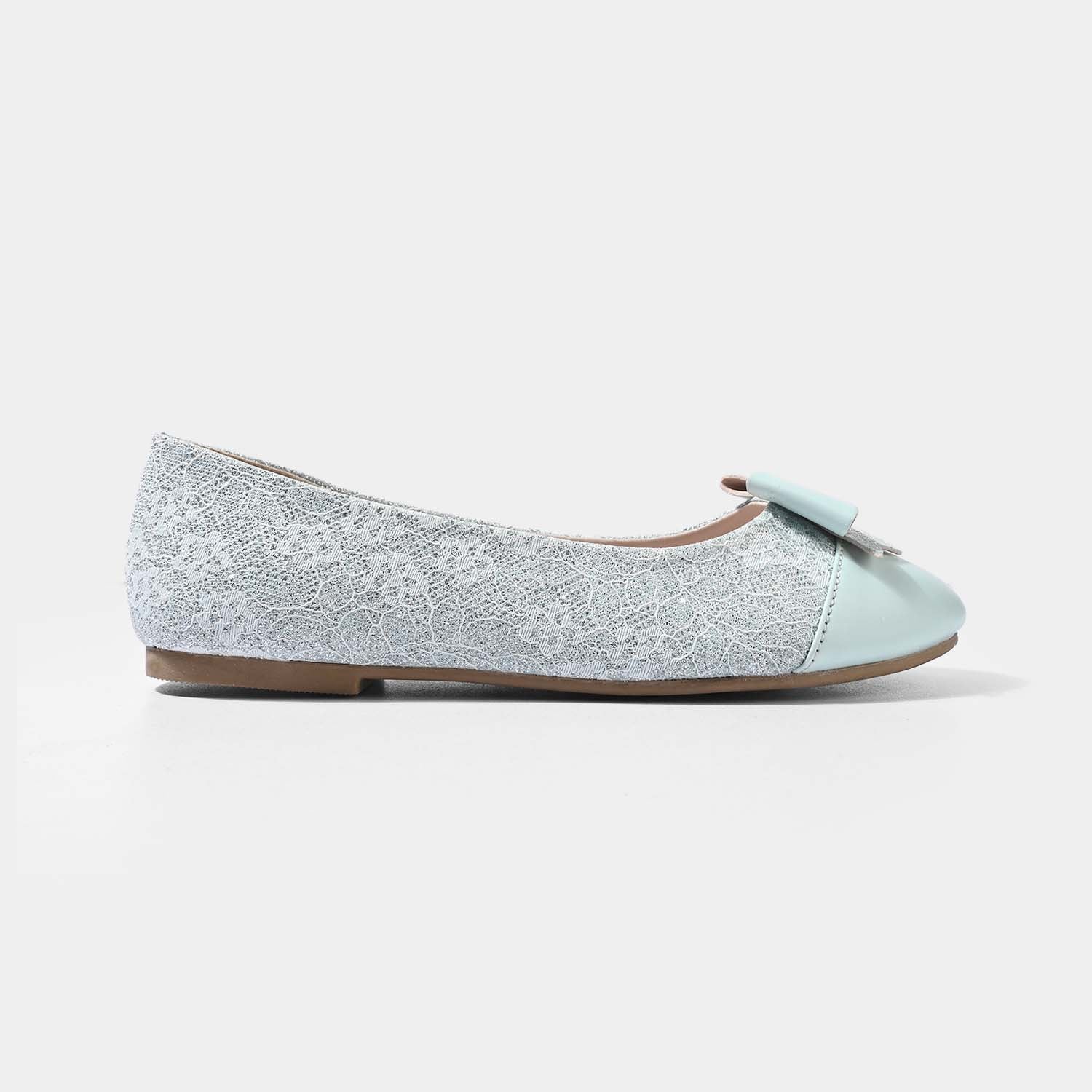 Girls Glitter Bow Pumps ZP-099 – Sea Green - Image 4