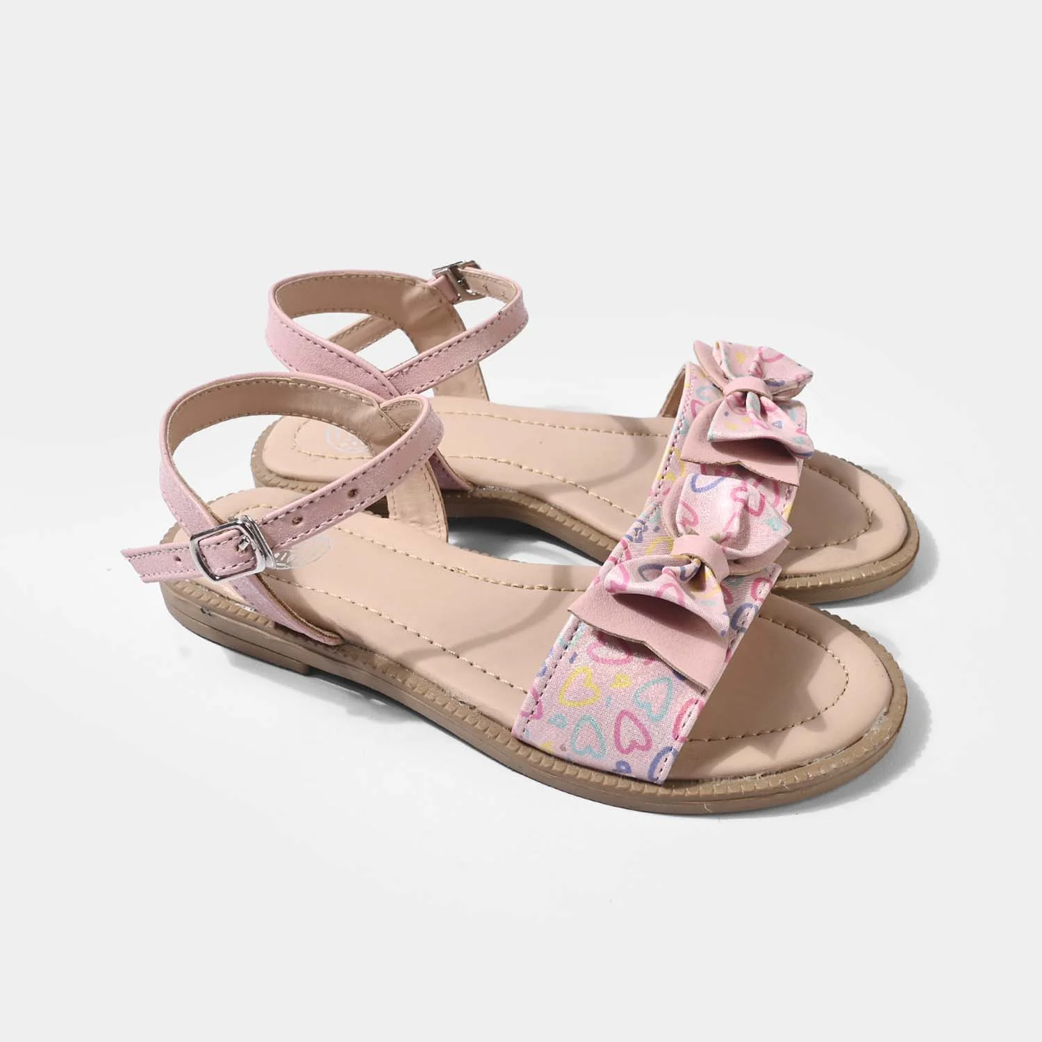 Girls Heart Print Bow Sandals 1031-20 – Pink - Image 3