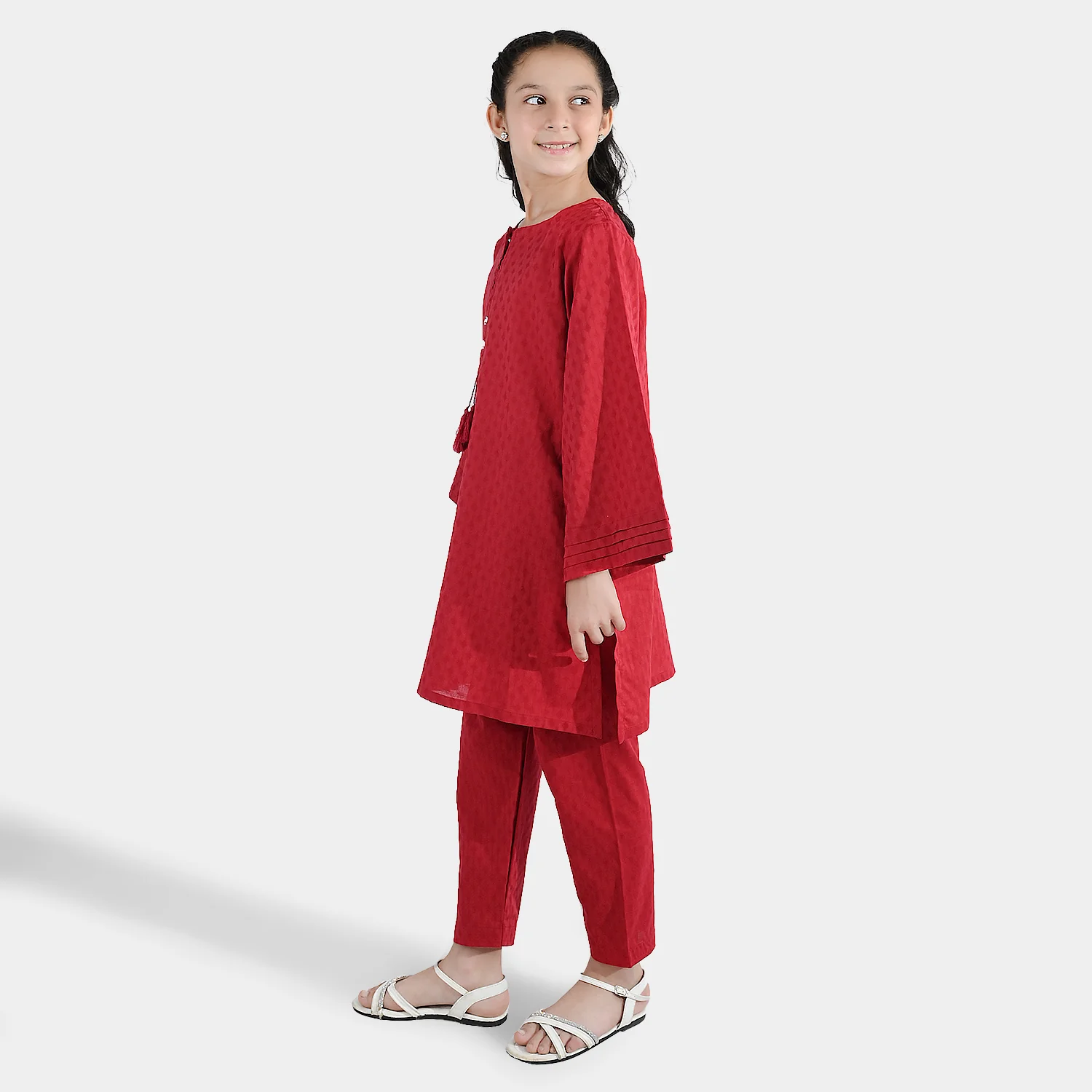 Girls Jacquard 2-Piece Suit (Rose) - Maroon - Image 2