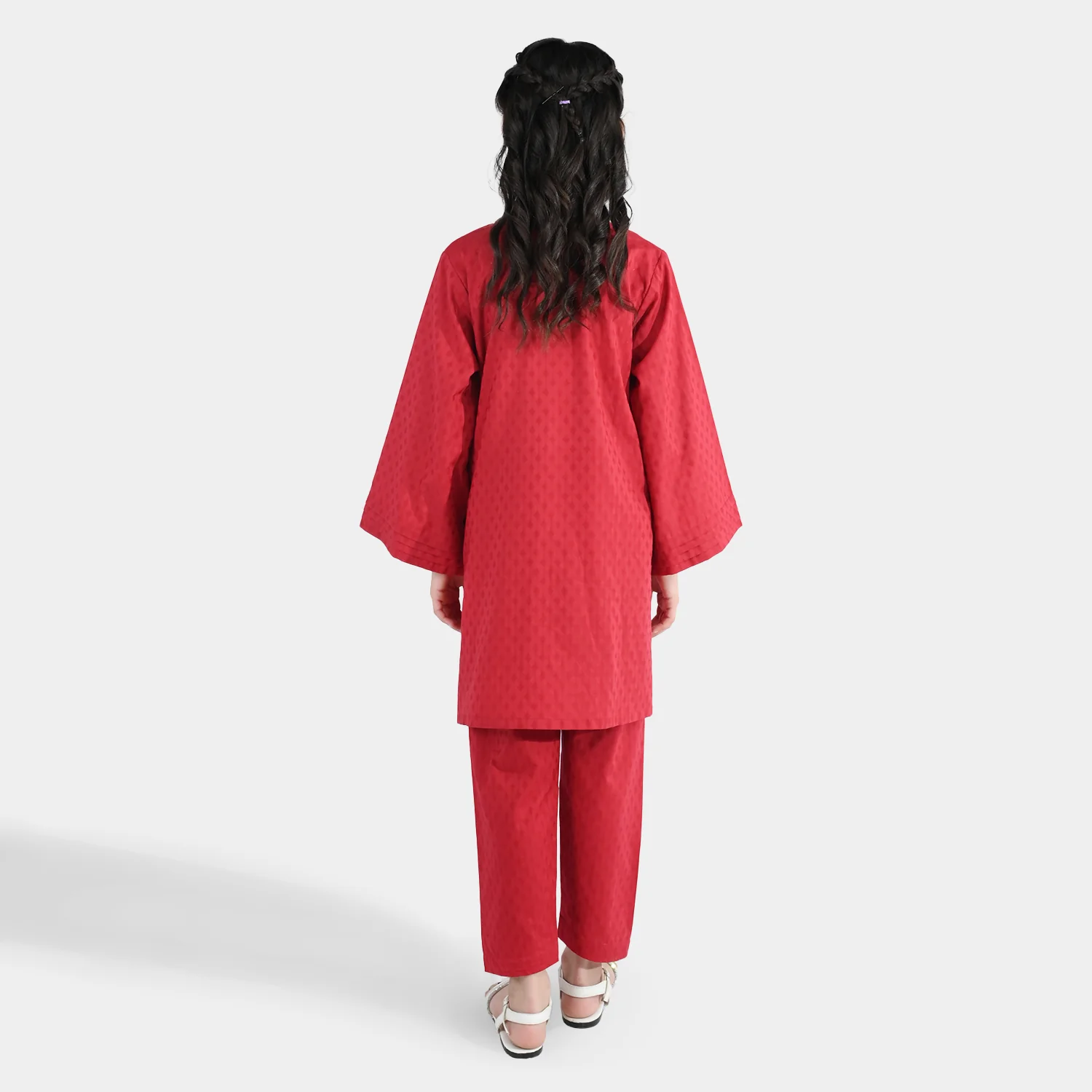 Girls Jacquard 2-Piece Suit (Rose) - Maroon - Image 6