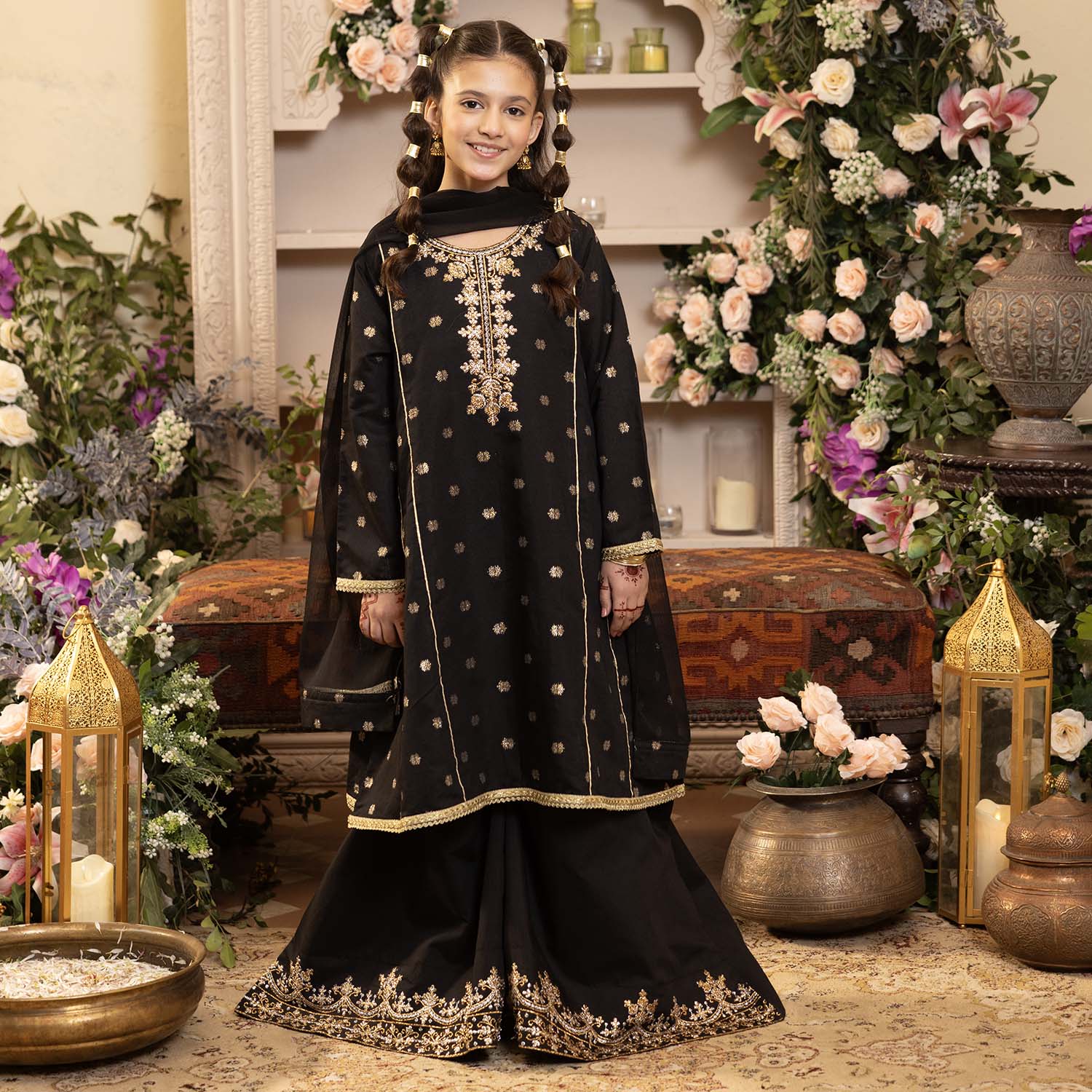 Girls Jacquard 3-Piece Set (Jewel) - Black