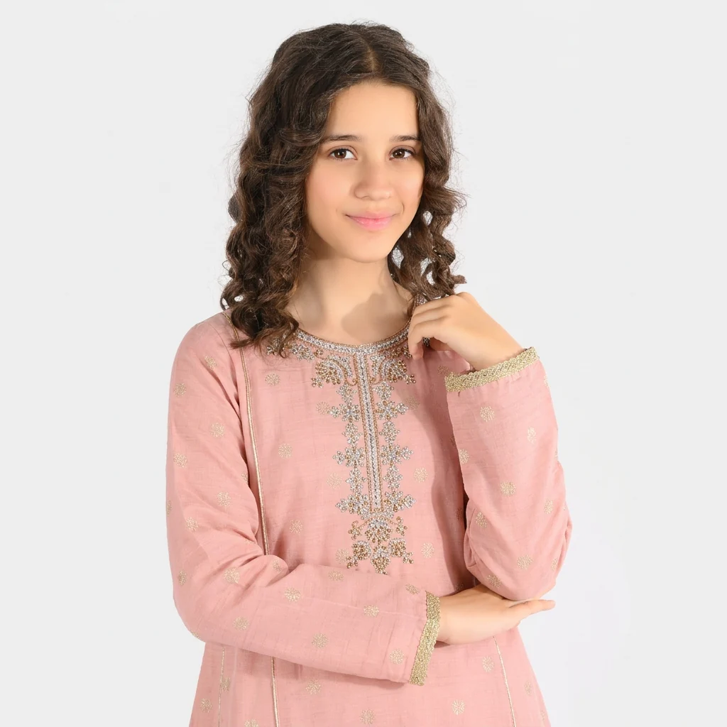 Girls Jacquard 3 Piece Suit (Jewel) - Peach - Image 2