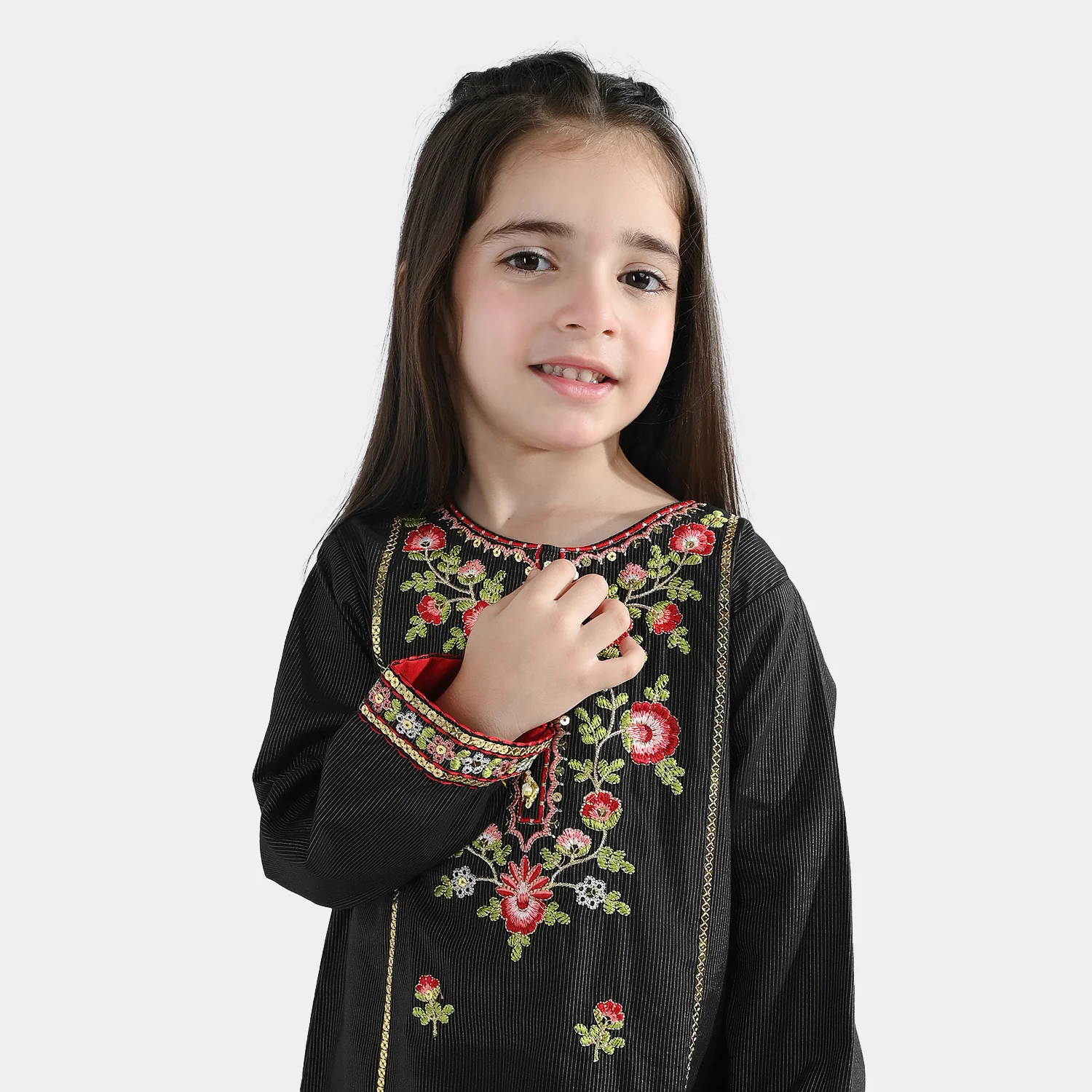 Girls Jacquard 3Pcs Nazreen-BLACK - Image 2