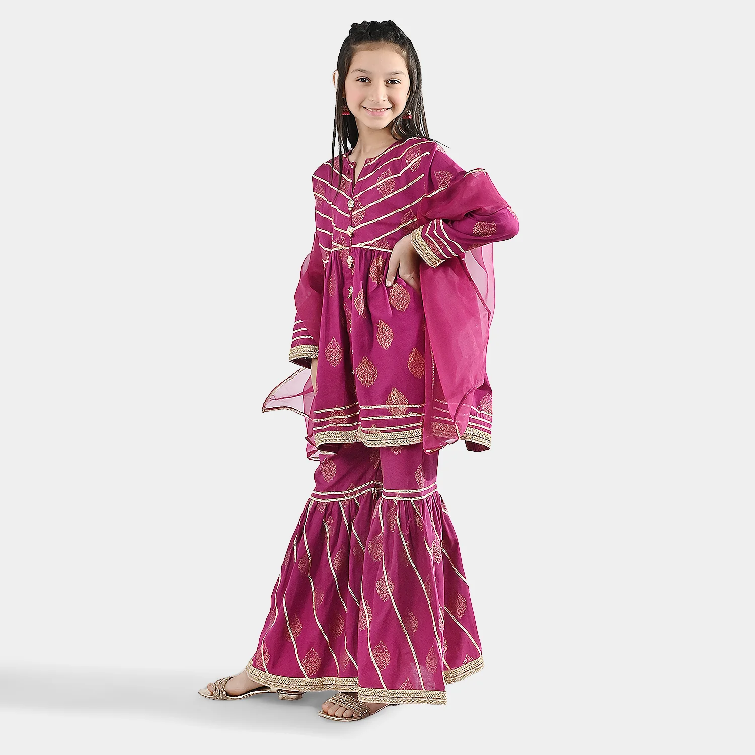 Girls Jacquard 3-Piece Suit (Raunaq) - Magenta - Image 5