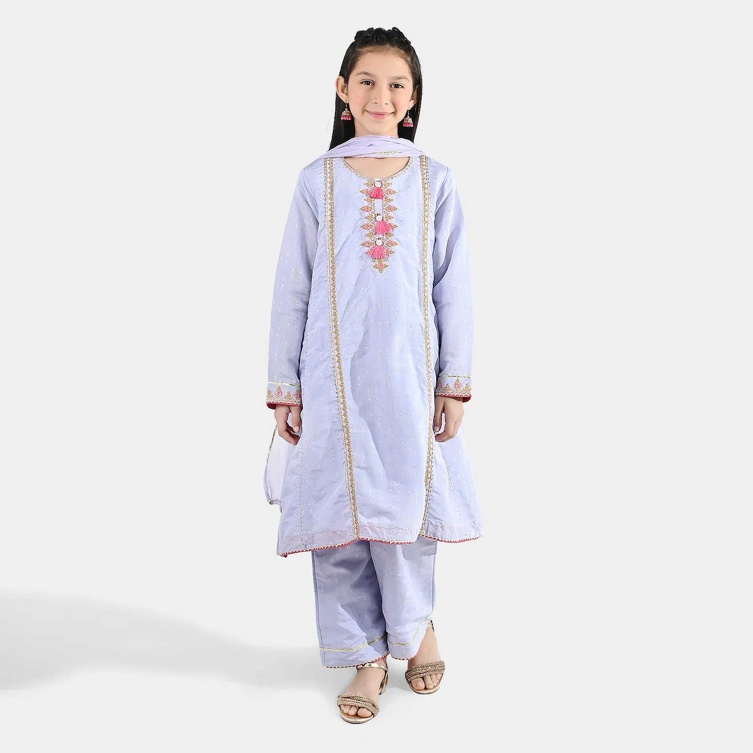 Girls Jacquard 3 Piece Suit (Mahay Rang) - Lilac