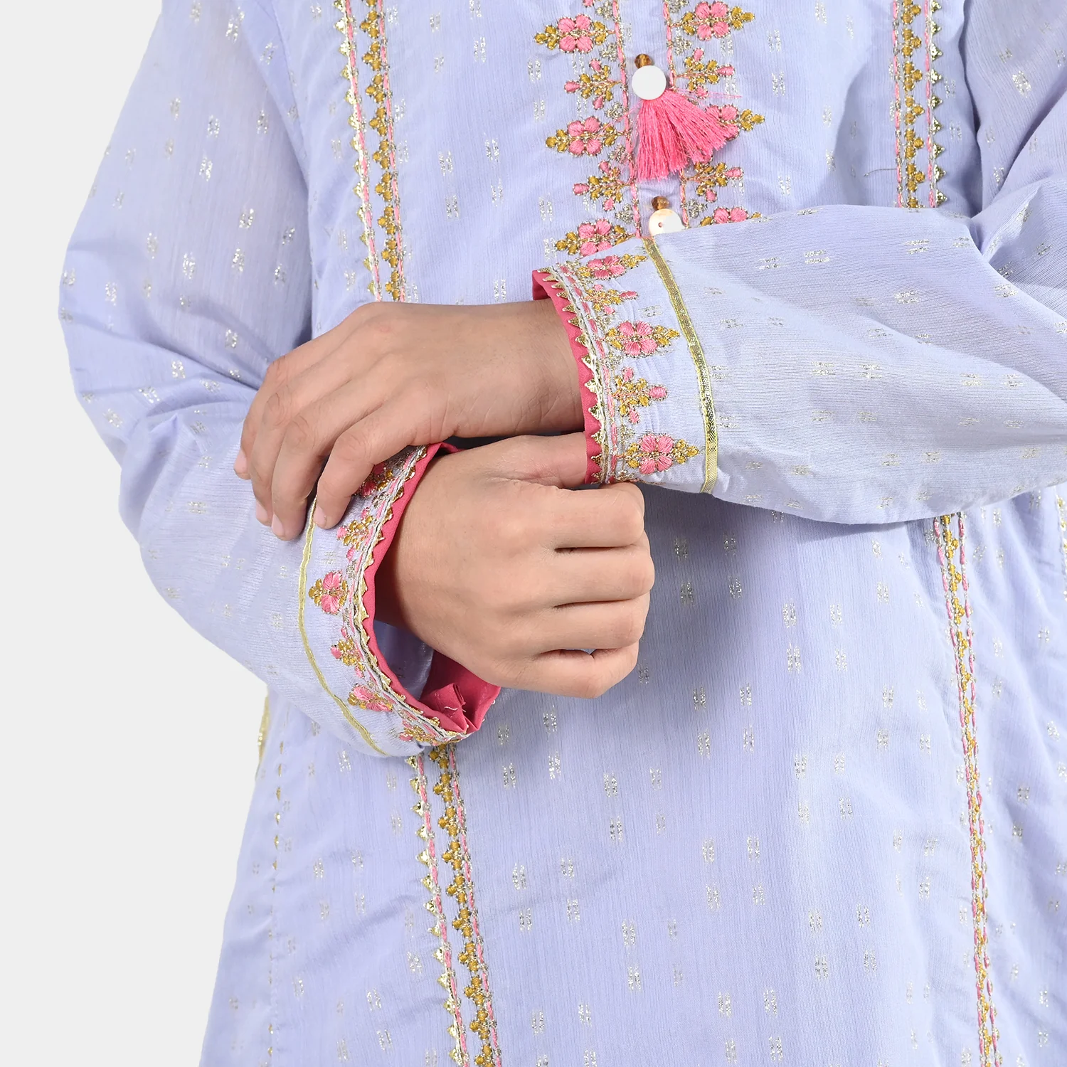 Girls Jacquard 3 Piece Suit (Mahay Rang) - Lilac - Image 4
