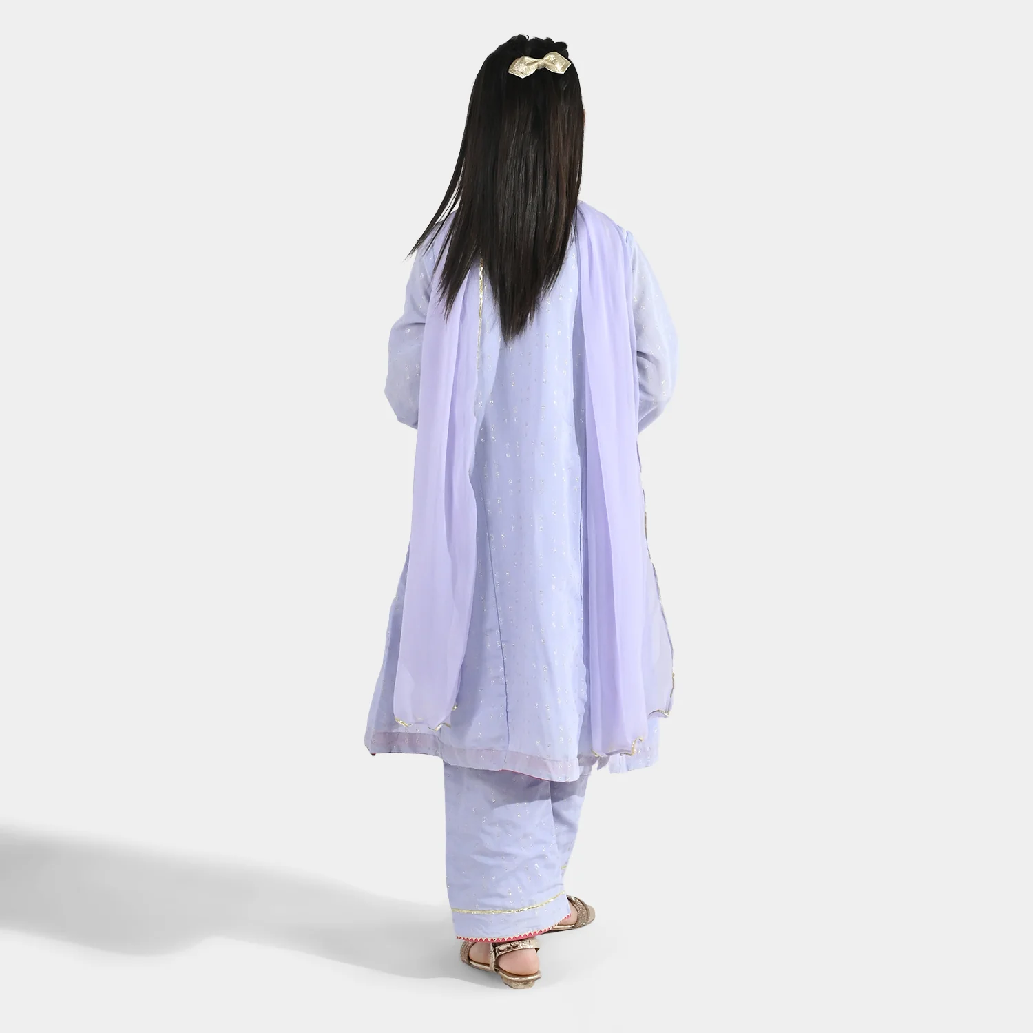 Girls Jacquard 3 Piece Suit (Mahay Rang) - Lilac - Image 7