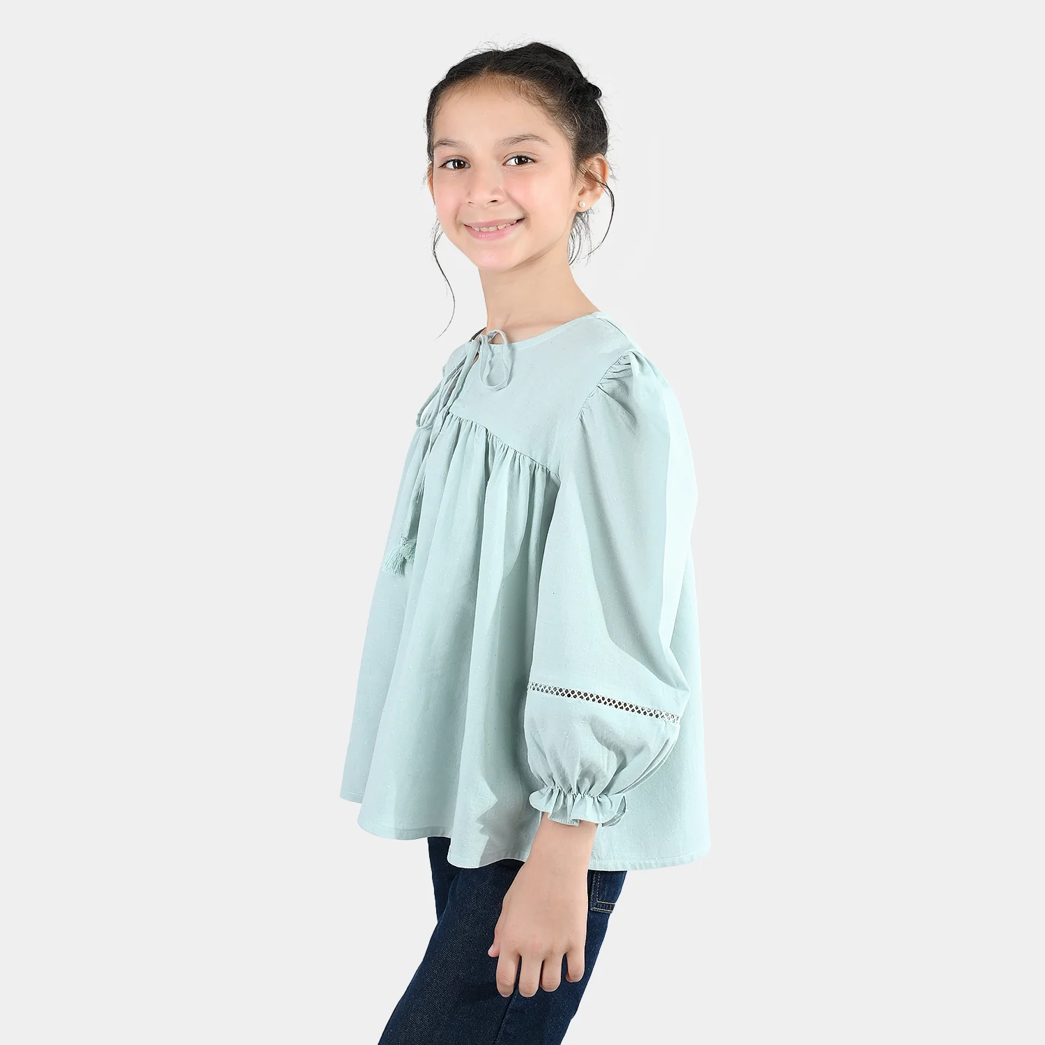 Girls Jacquard Casual Top - Smoke Green - Image 3