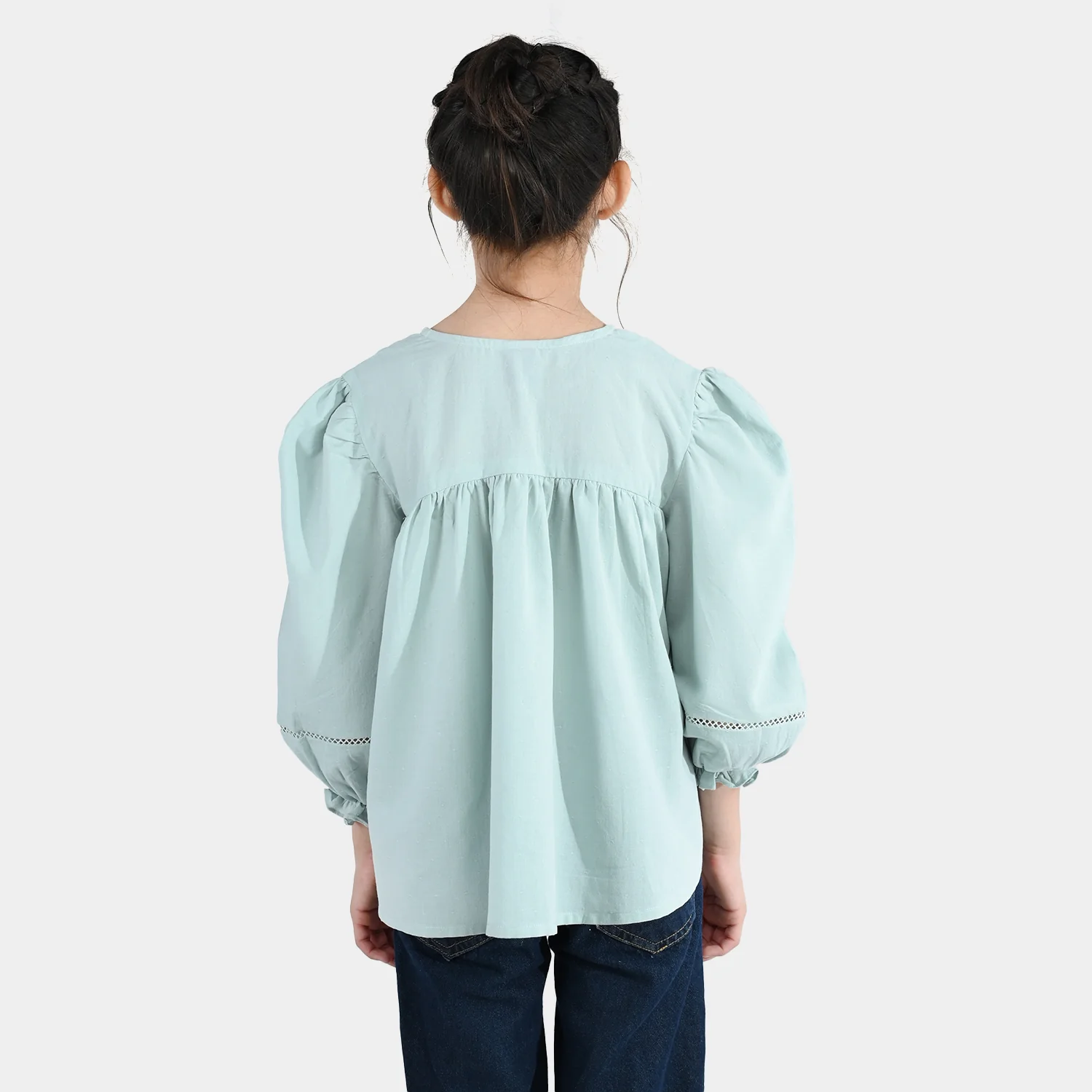 Girls Jacquard Casual Top - Smoke Green - Image 6