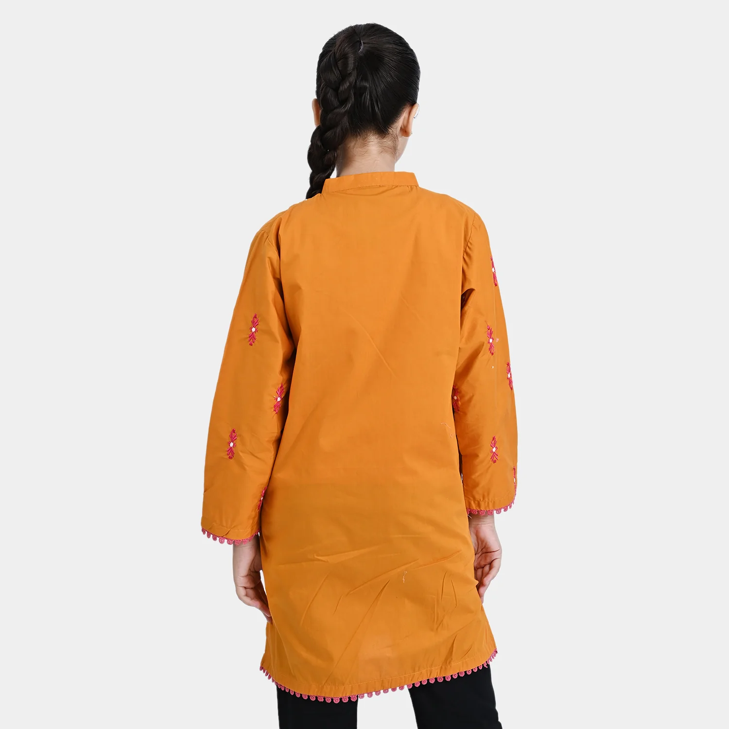 Girls Jacquard Emb Kurti Vibrant- Mustard - Image 5