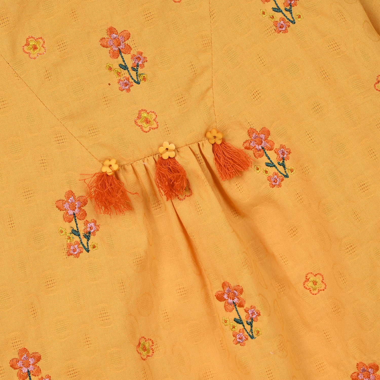 Girls Jacquard Embroidered Top (Honey) - Yellow - Image 2