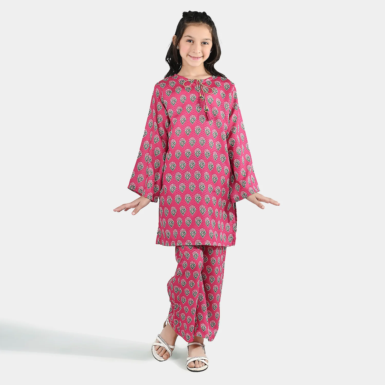 Girls Jacquard Printed 2Pcs Desi Plum - Purple - Image 3
