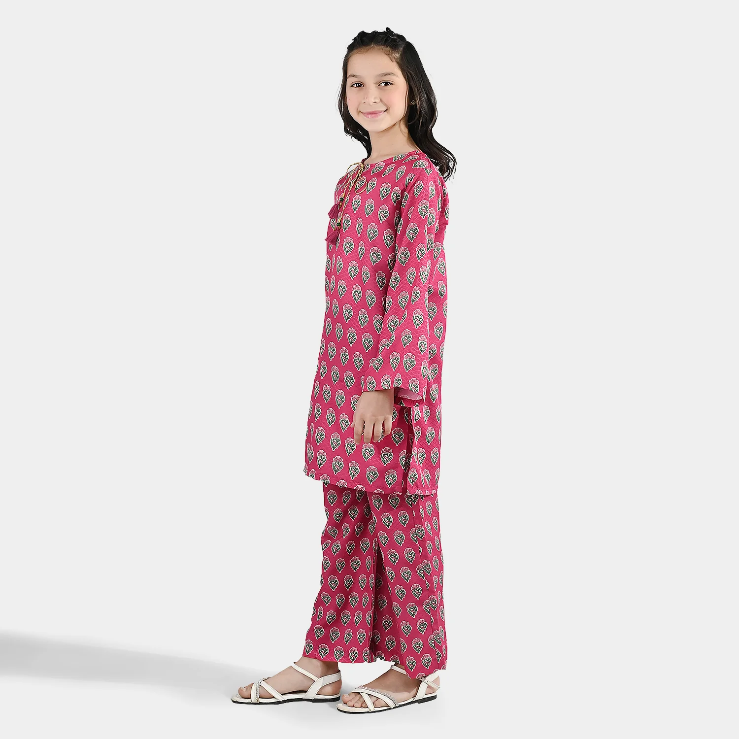 Girls Jacquard Printed 2Pcs Desi Plum - Purple - Image 4