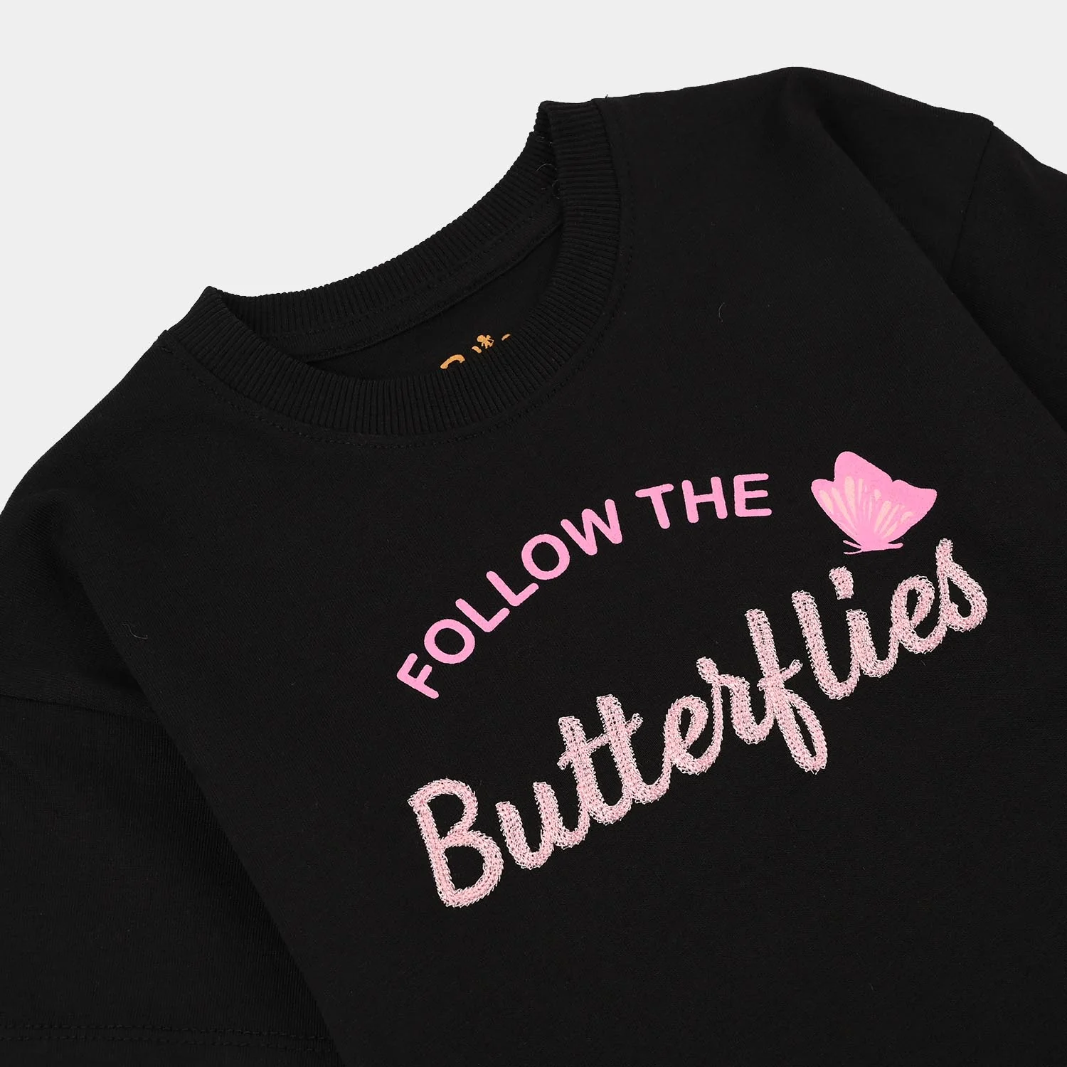 Girls Jersey/Terry 2 Piece Suit Butterflies-BLACK - Image 3
