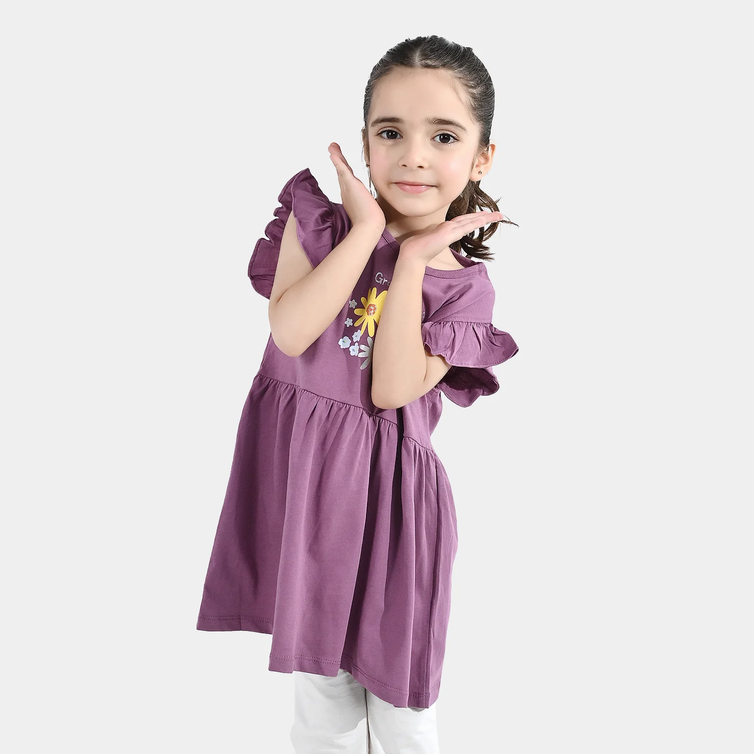 Girls Jersey Terry Knitted Frock (Growing With Love) - Purple - Image 2