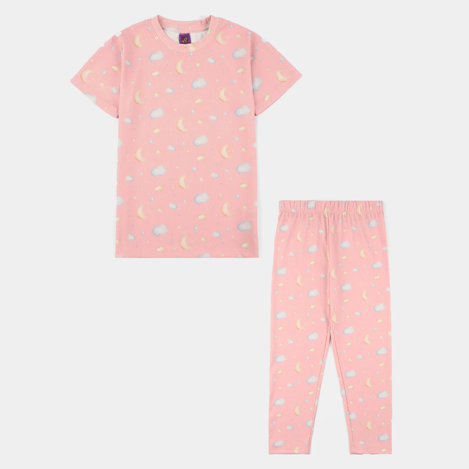 Girls Jersey/Terry Night Suit (Star & Moon) – Pink - Image 3