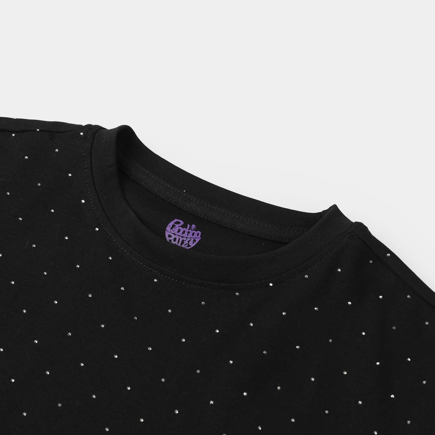 Girls Jersey/Terry T-Shirt (Silver Stud) - Black - Image 2