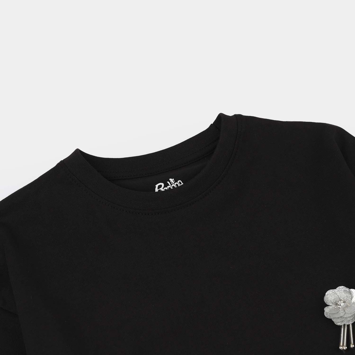 Girls Jersey/Terry T-Shirt – Black - Image 2