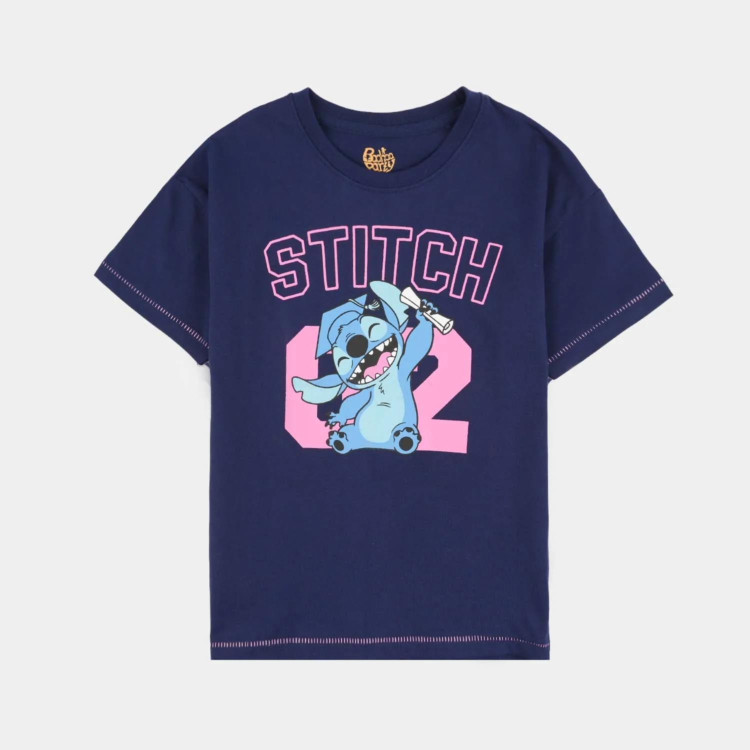 Girls Jersey/Terry T-Shirt (Stitch) - Navy Blue
