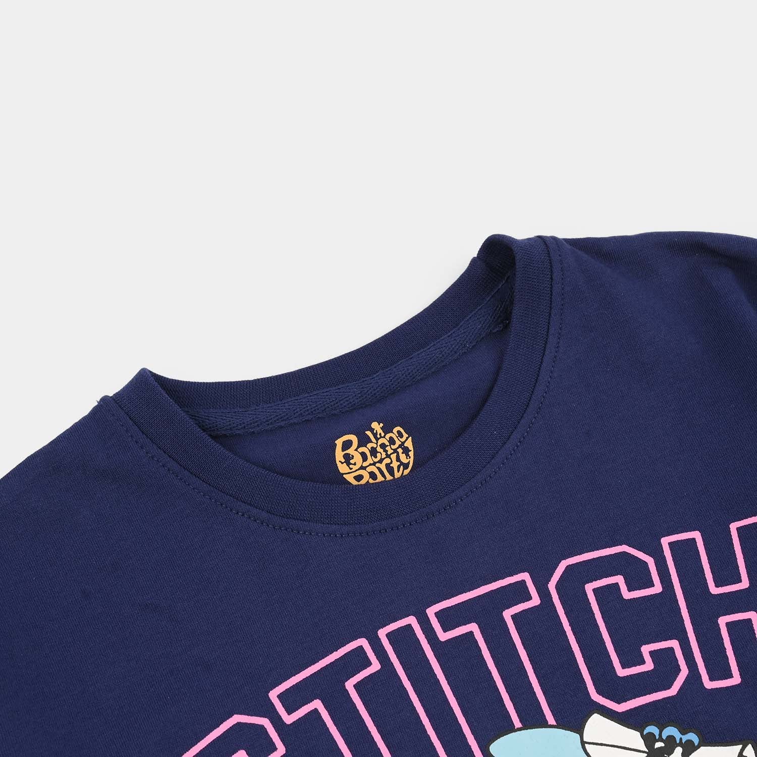 Girls Jersey/Terry T-Shirt (Stitch) - Navy Blue - Image 2