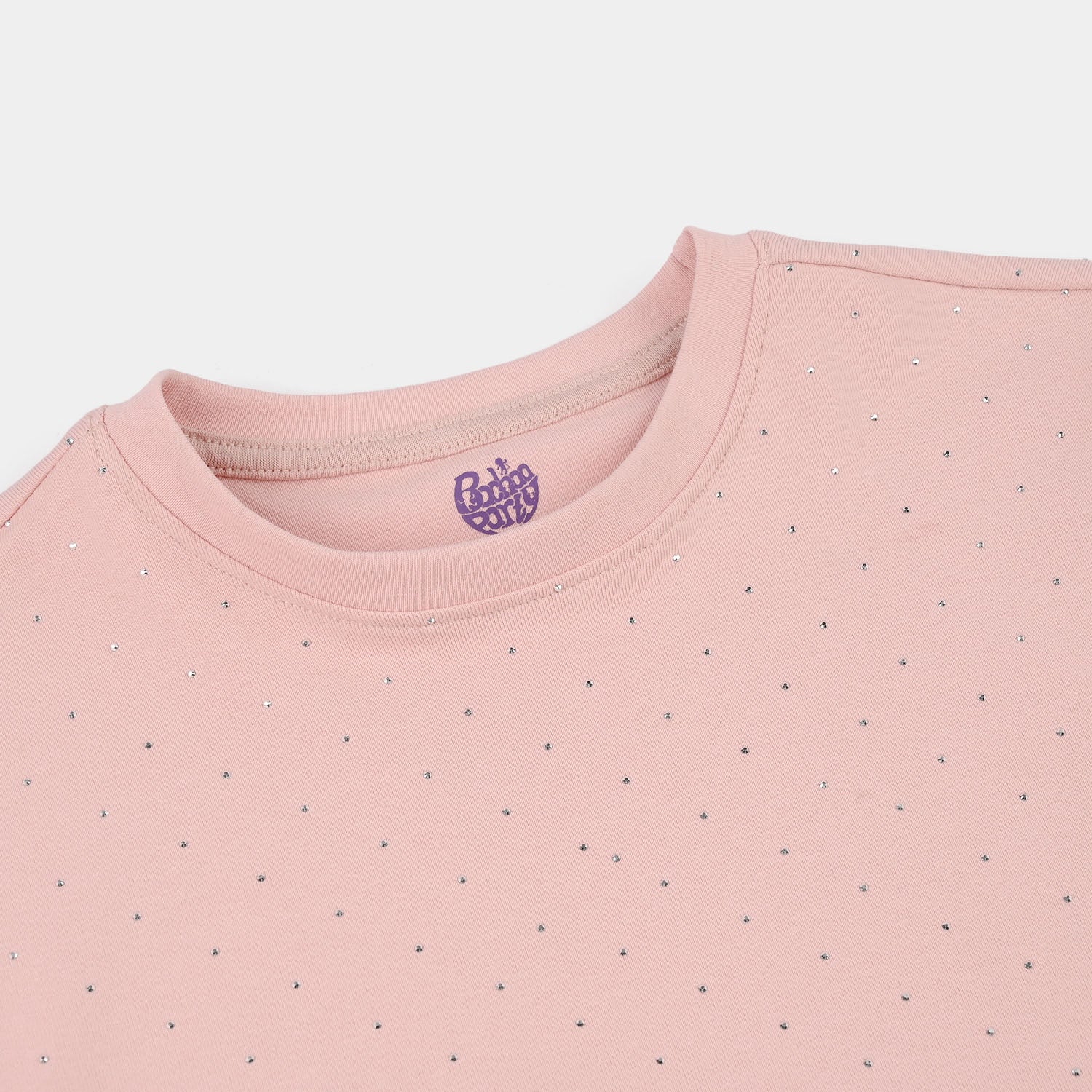 Girls Jersey/Terry T-Shirt (Silver Stud) - Pink - Image 2