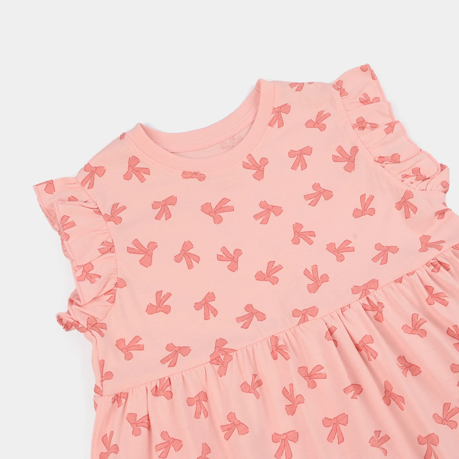 Girls Jersey/Terry Knitted Frock (Bow) - Pink - Image 2