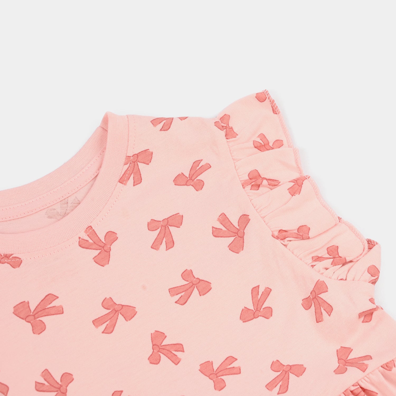 Girls Jersey/Terry Knitted Frock (Bow) - Pink - Image 3