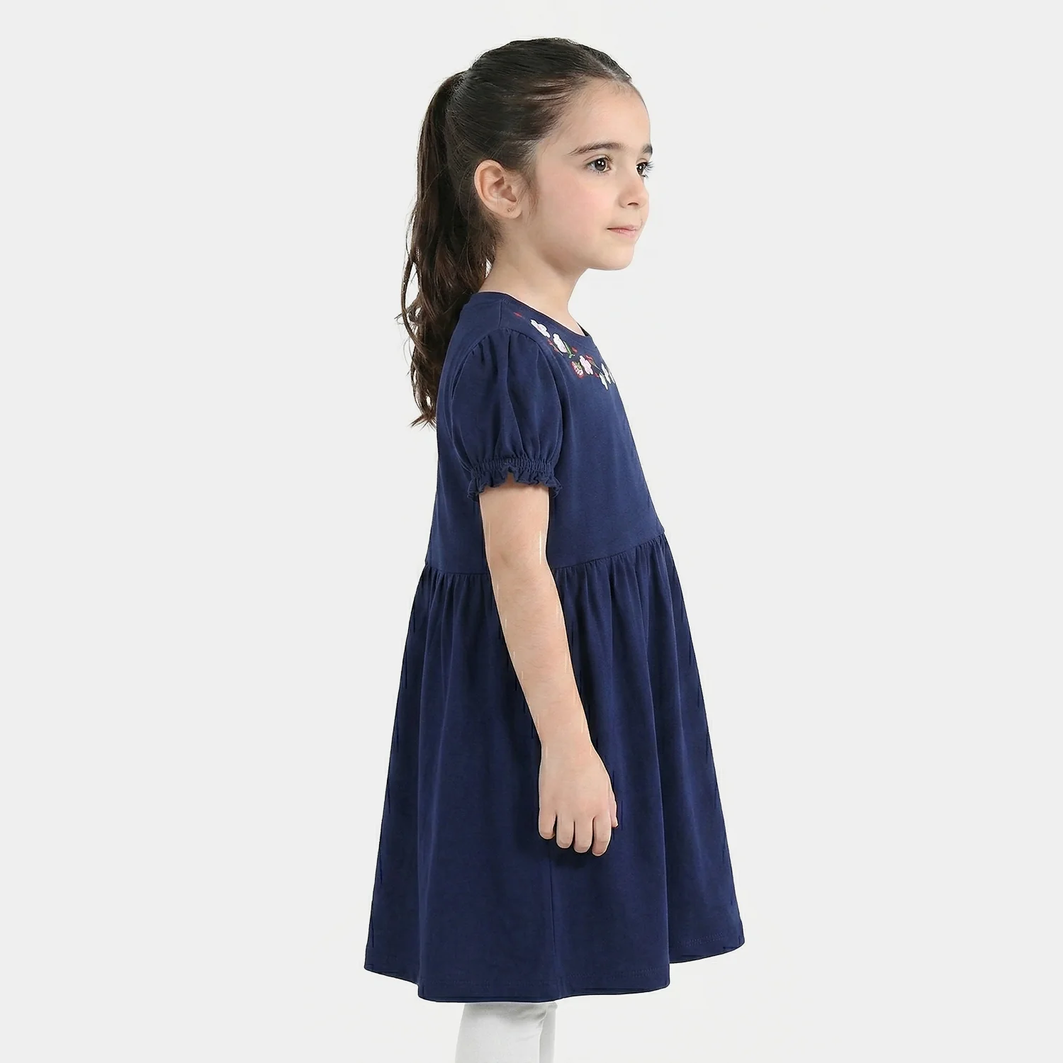 Girls Jersey/Terry Knitted Frock (Flowers & Strawberry) - Navy Blue - Image 3