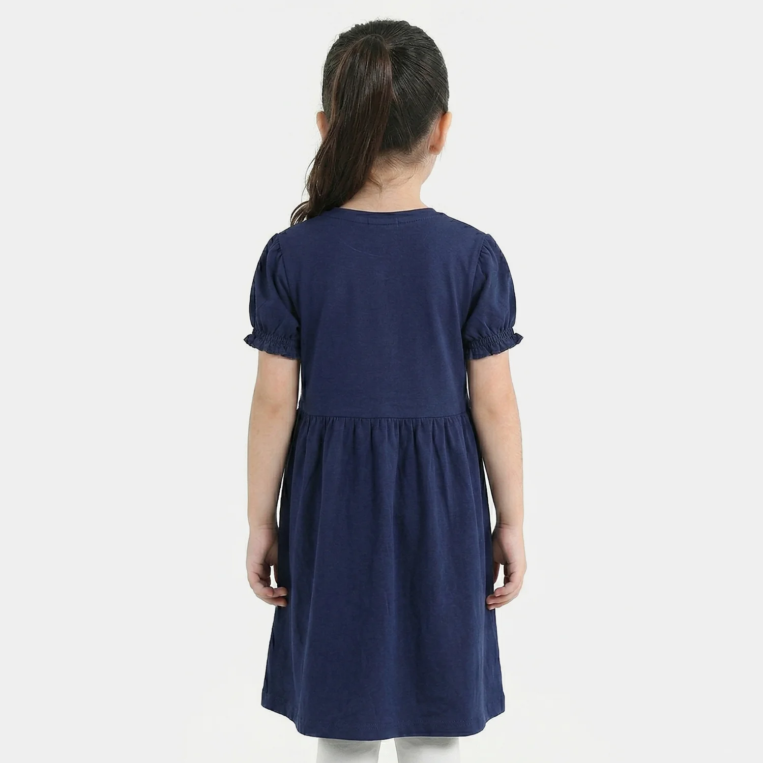 Girls Jersey/Terry Knitted Frock (Flowers & Strawberry) - Navy Blue - Image 4