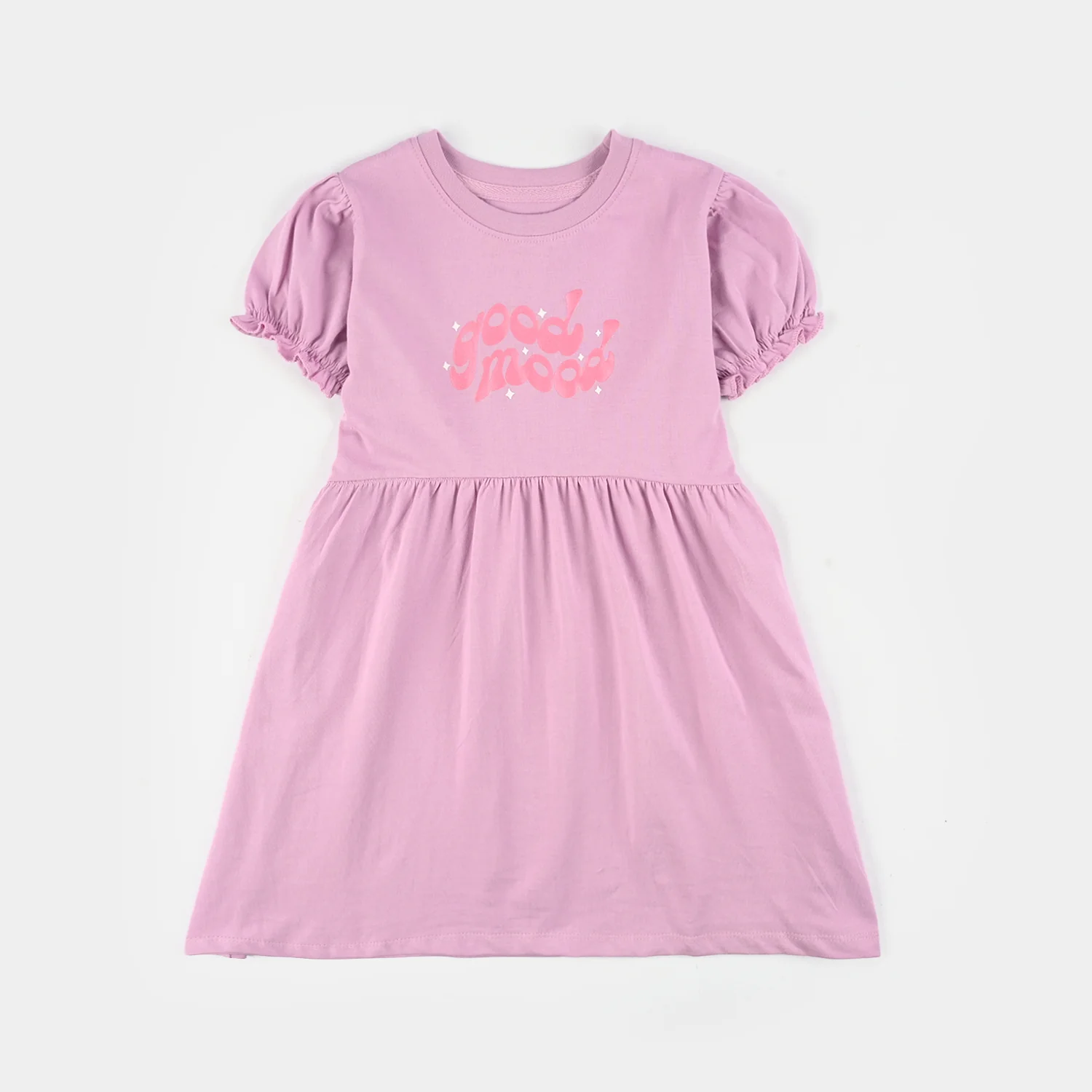 Girls Jersey/Terry Knitted Frock (Good Mood) - Pink - Image 7