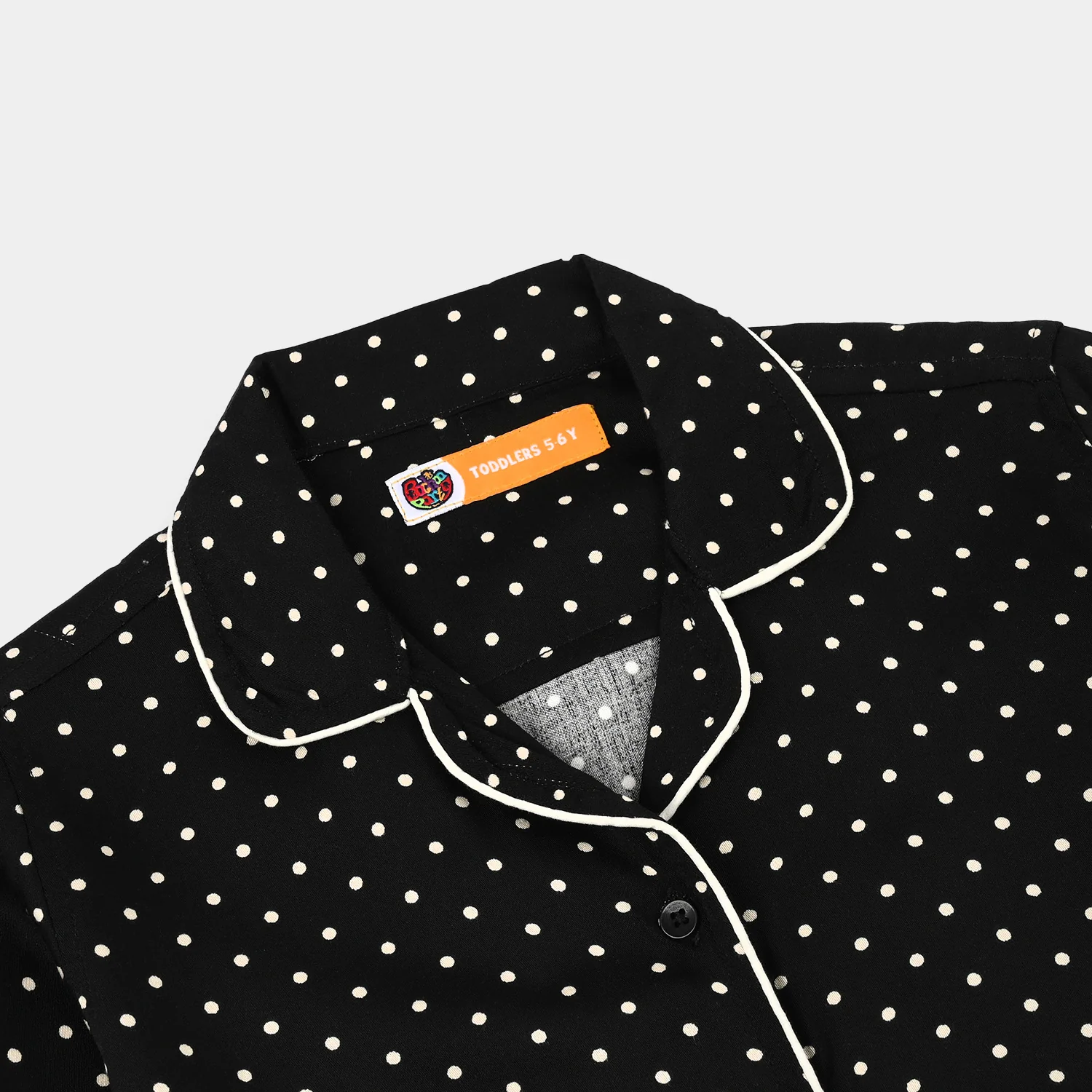 Girls Linen Viscose Nightwear-Polka Dot-BLACK - Image 3