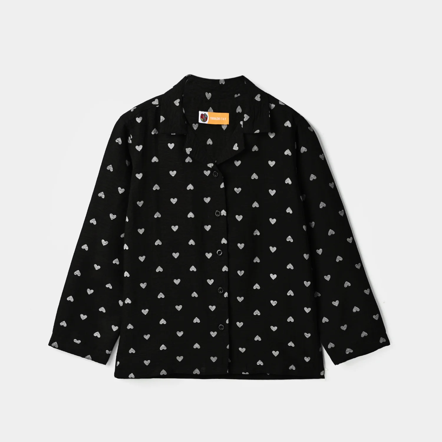 Girls Linen Viscose Nightwear-AOP Heart-BLACK - Image 3