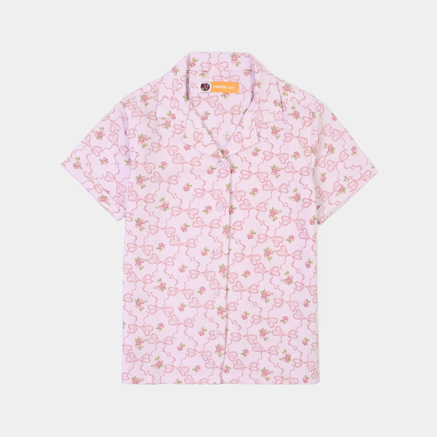Girls Linen Viscose Nightwear-Bow & Flower-Lilac - Image 2