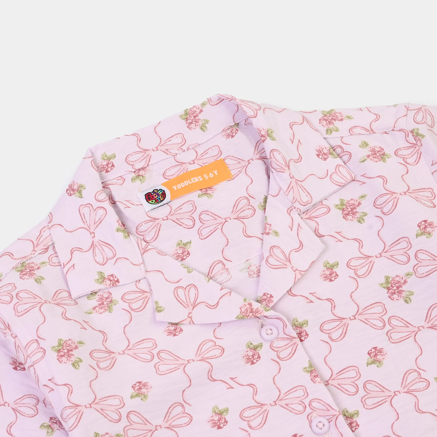 Girls Linen Viscose Nightwear-Bow & Flower-Lilac - Image 3