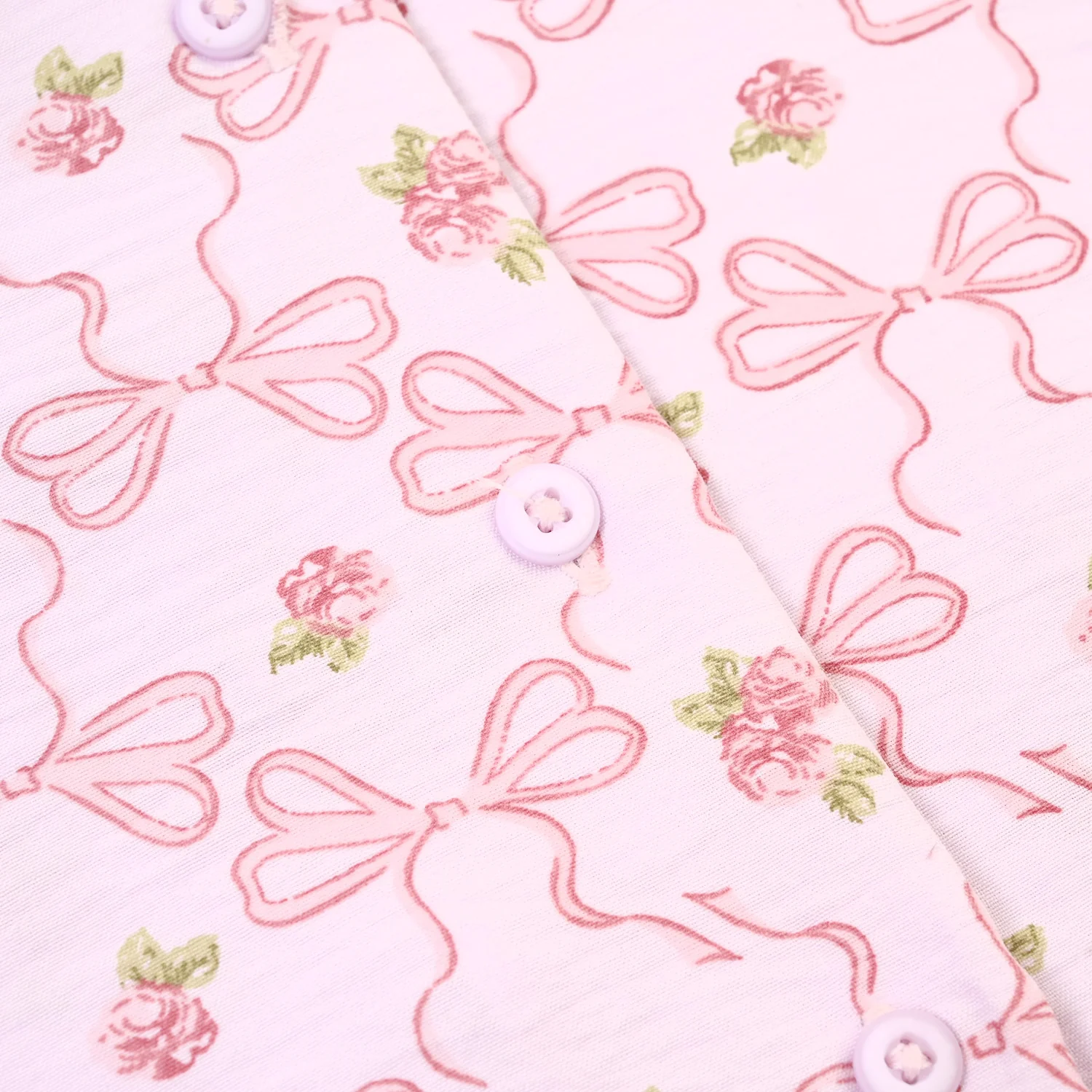 Girls Linen Viscose Nightwear-Bow & Flower-Lilac - Image 4
