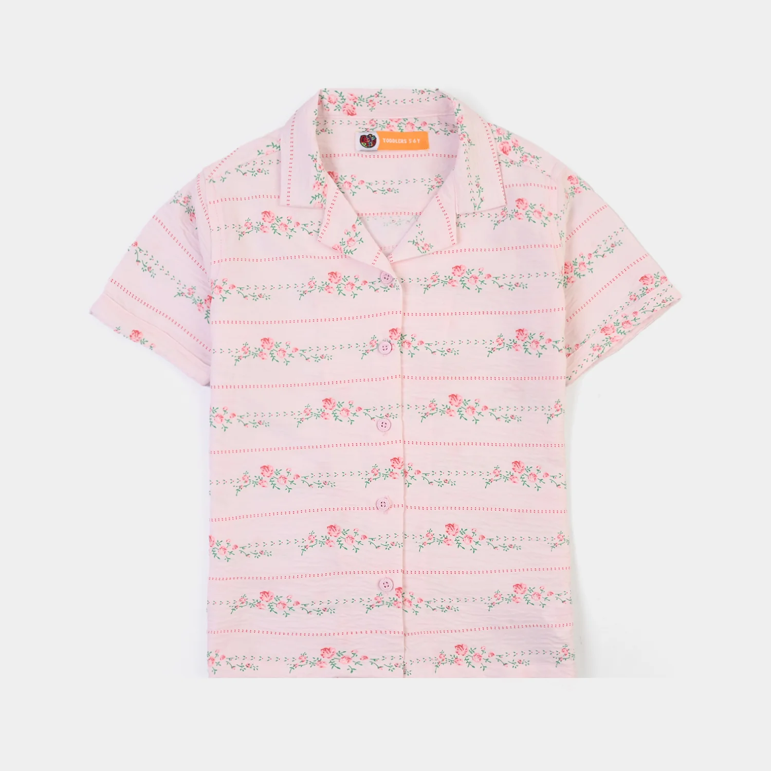 Girls Linen Viscose Nightwear-Stripe & Rose-Light Pink - Image 2