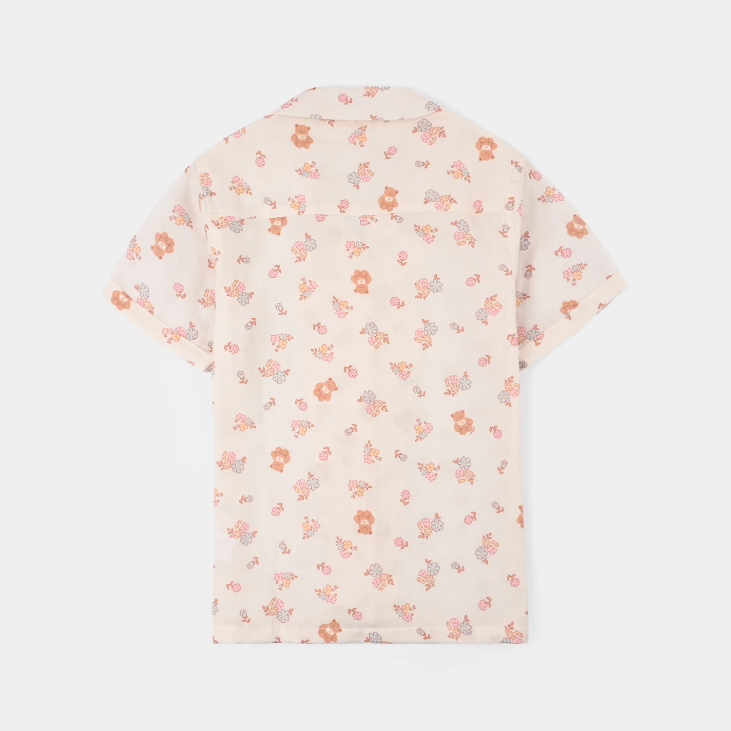 Girls Linen Viscose Nightwear-Teddy Flora-Cream - Image 10