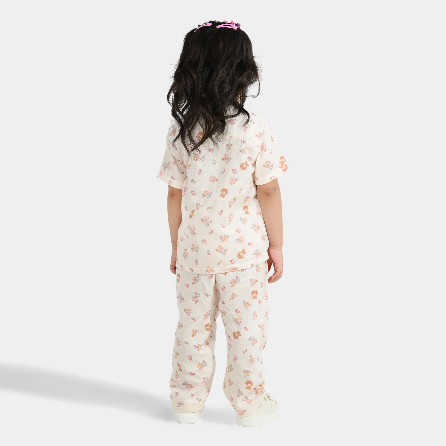 Girls Linen Viscose Nightwear-Teddy Flora-Cream - Image 5
