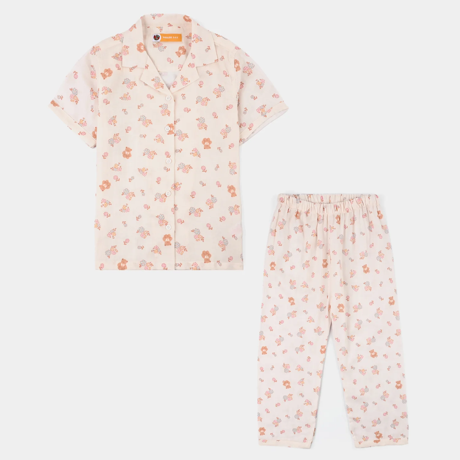 Girls Linen Viscose Nightwear-Teddy Flora-Cream - Image 6