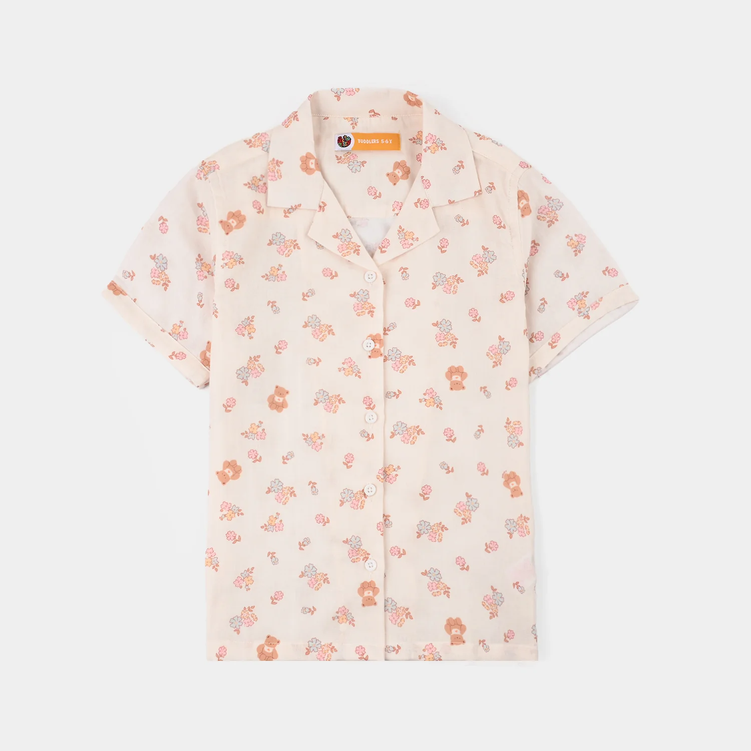 Girls Linen Viscose Nightwear-Teddy Flora-Cream - Image 7