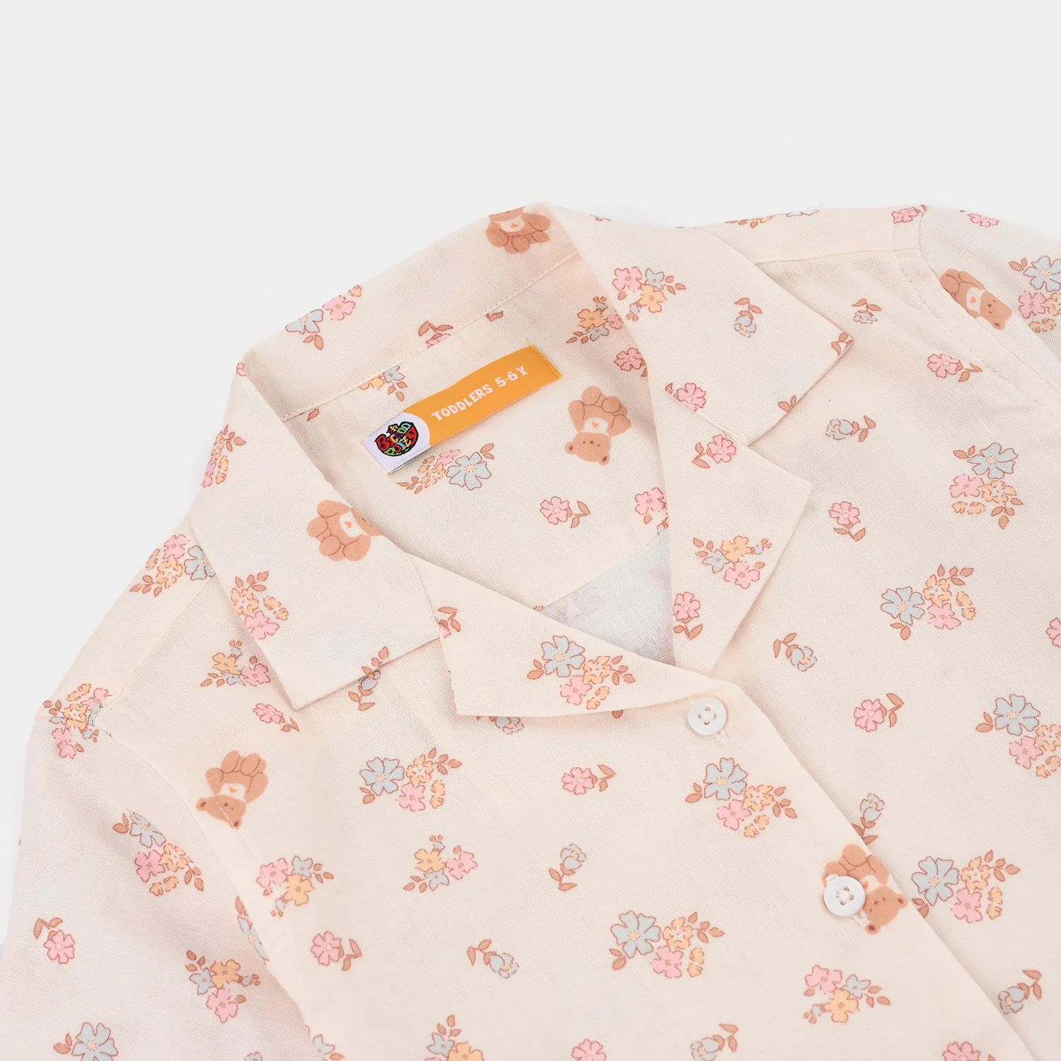 Girls Linen Viscose Nightwear-Teddy Flora-Cream - Image 8