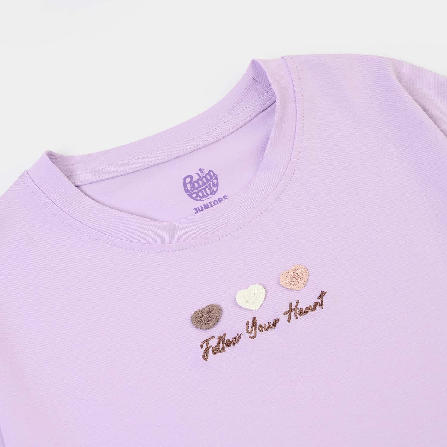 Girls Lycra Jersey T-Shirt H/S FOLLOW YOUR HEARTS-Purple - Image 2