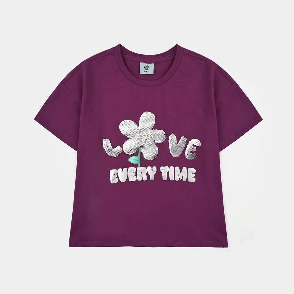Girls Lycra Jersey T-Shirt Love-Purple