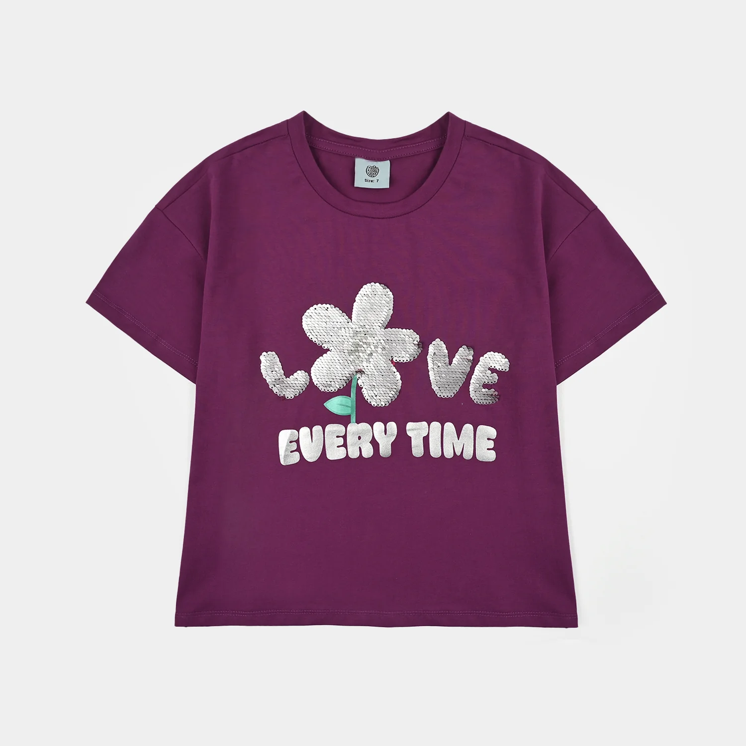 Girls Lycra Jersey T-Shirt Love-Purple - Image 2