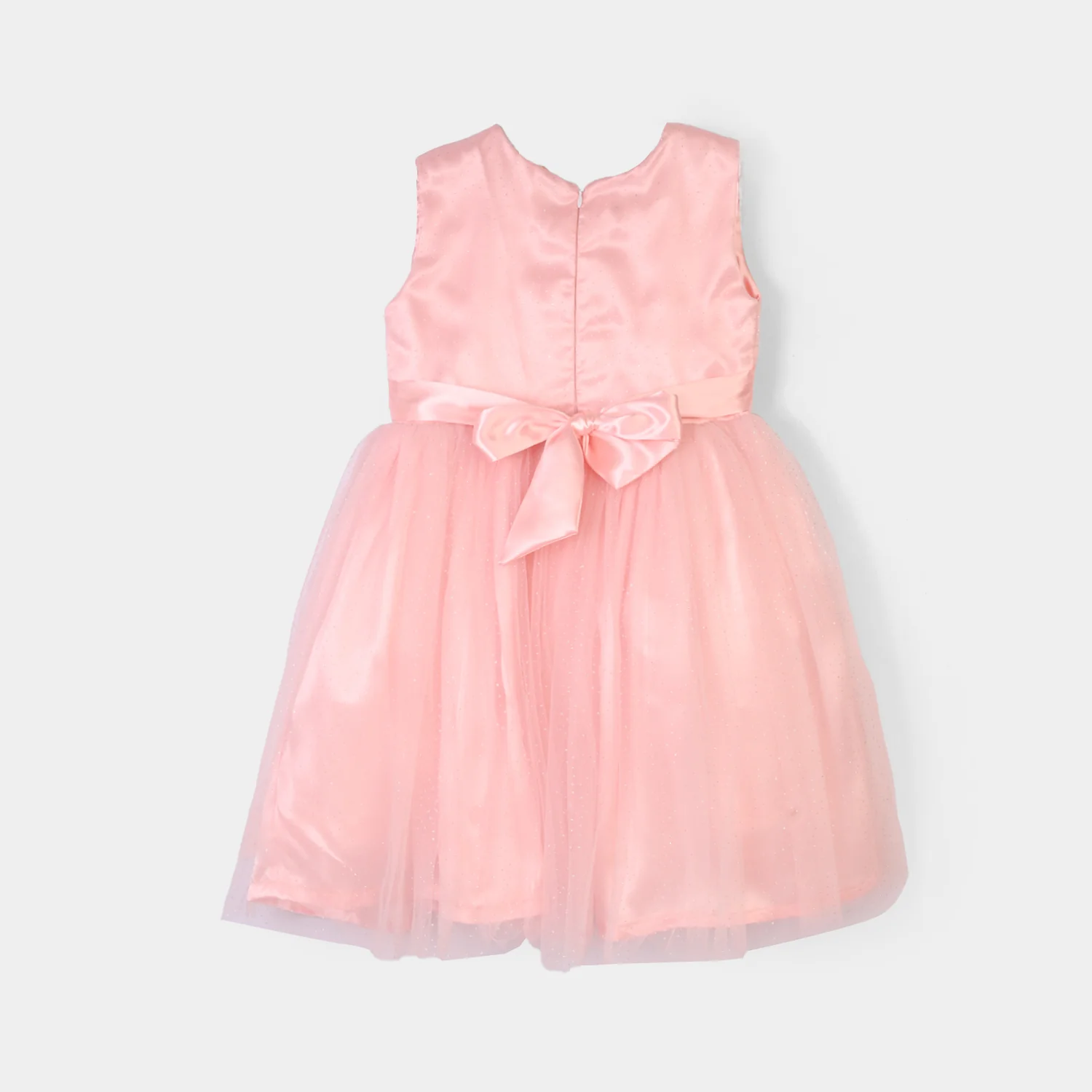 Girls Net Fancy Frock Adorable -Peach - Image 8