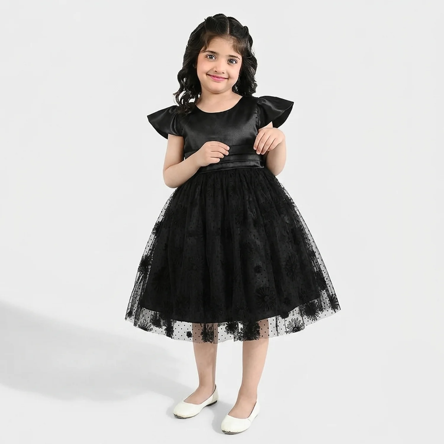 Girls Net Fancy Frock (Dark Angel) - Black