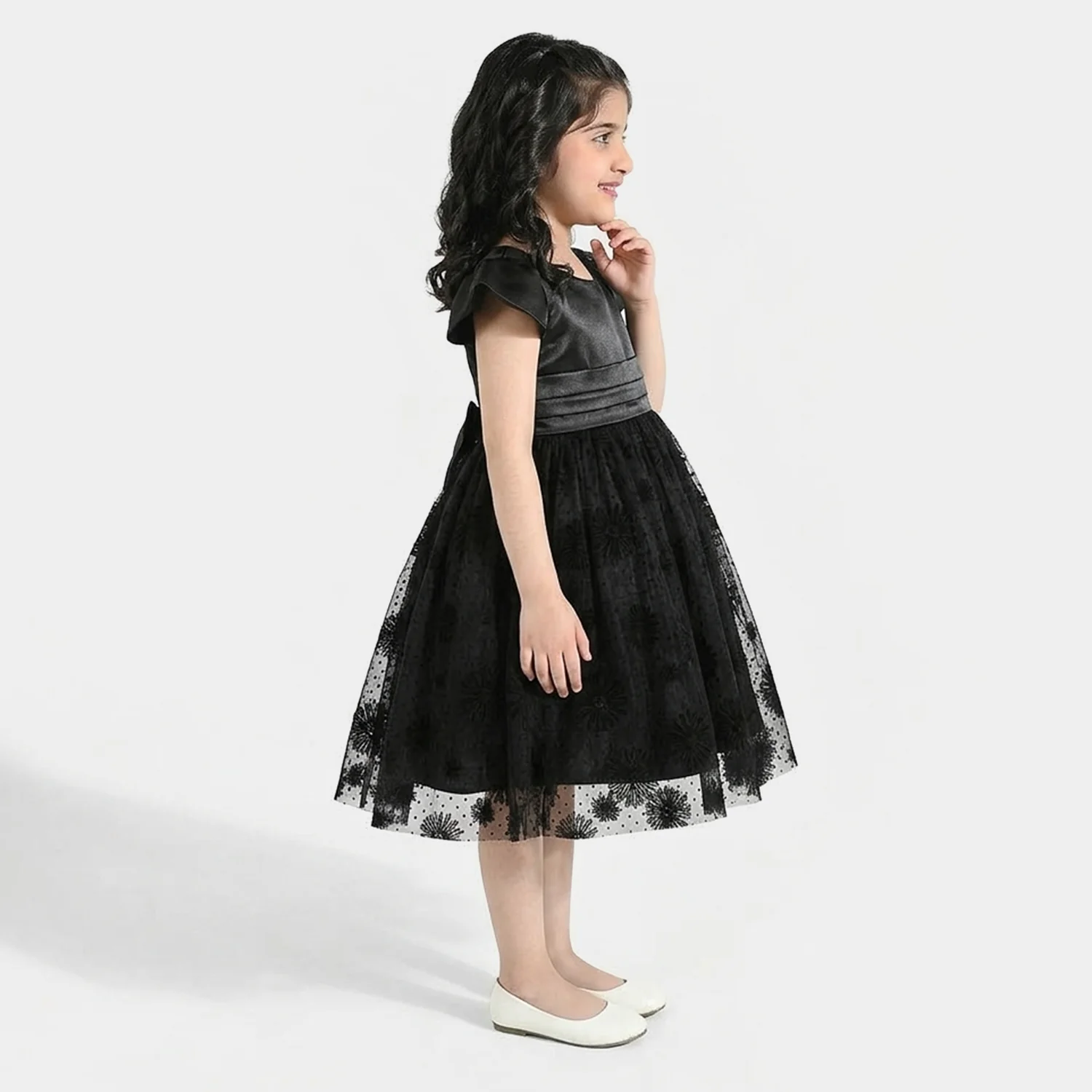 Girls Net Fancy Frock (Dark Angel) - Black - Image 2