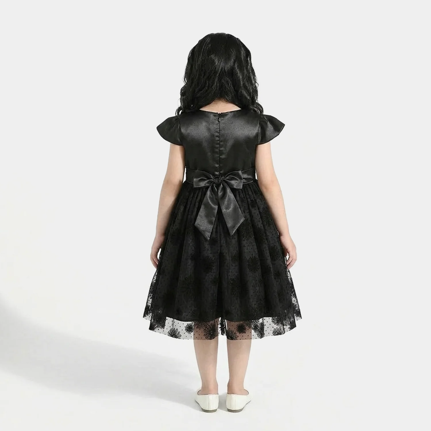 Girls Net Fancy Frock (Dark Angel) - Black - Image 4