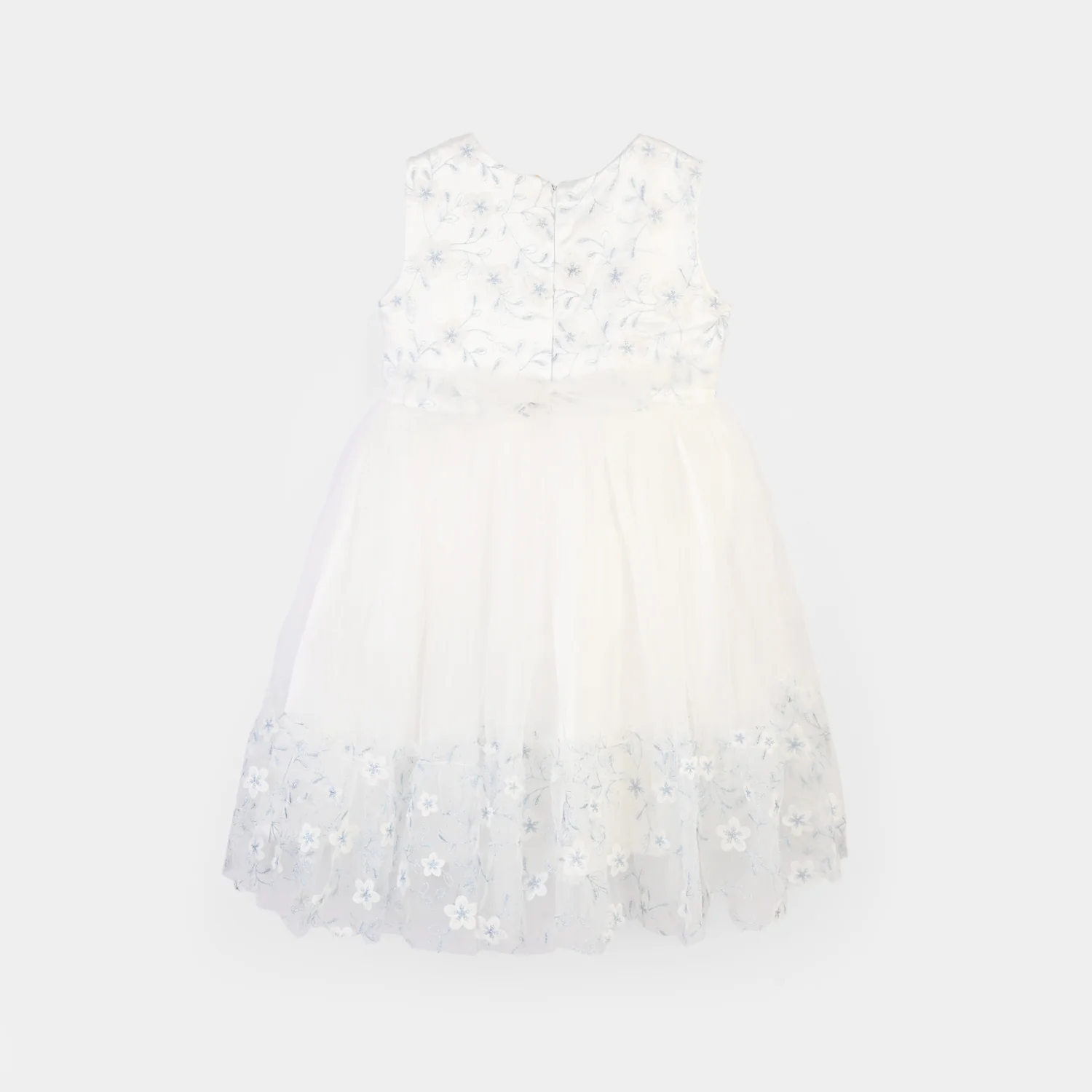 Girls Net Fancy Frock Glitter Flowers-WHITE - Image 4