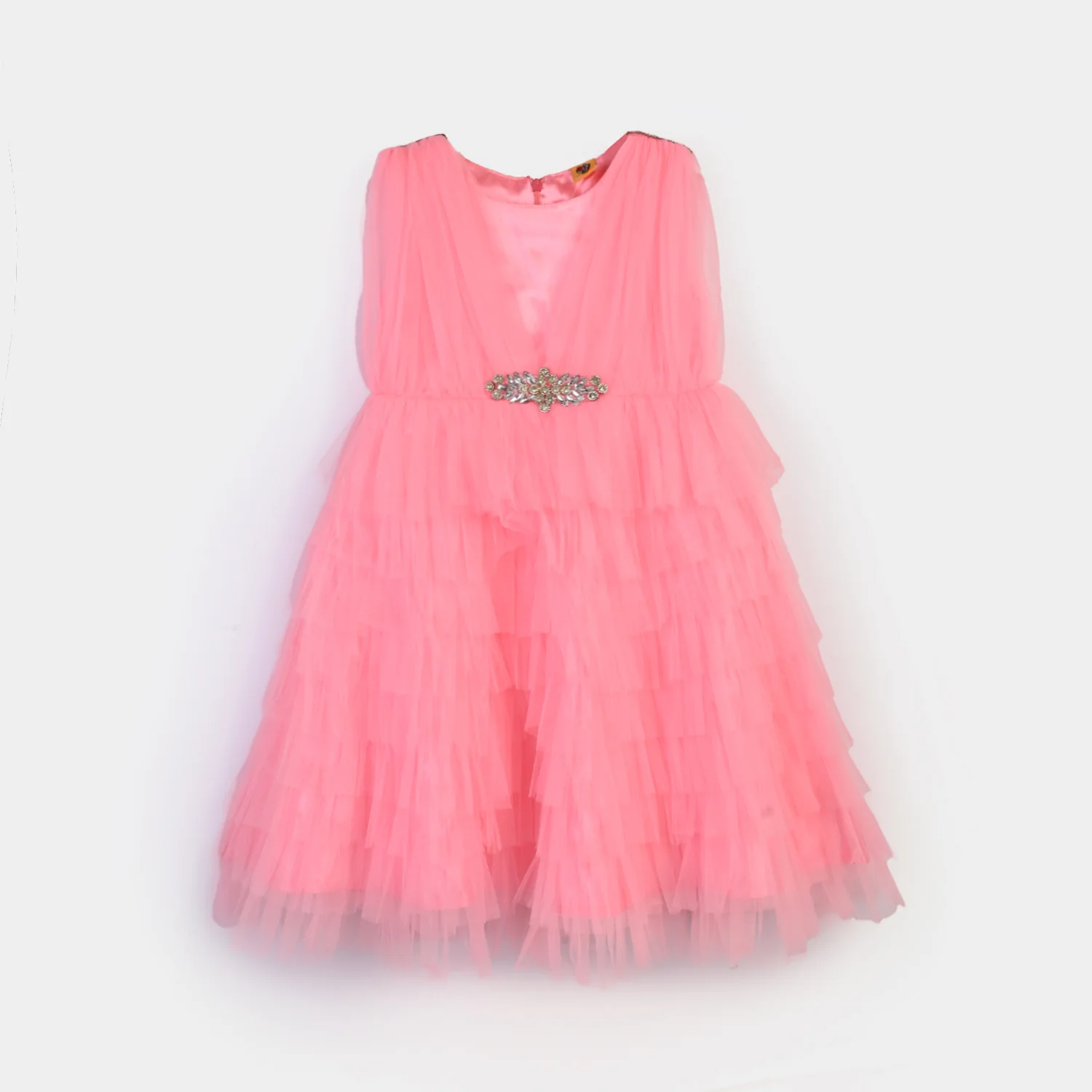 Girls Net Fancy Frock Princess-Pink-B